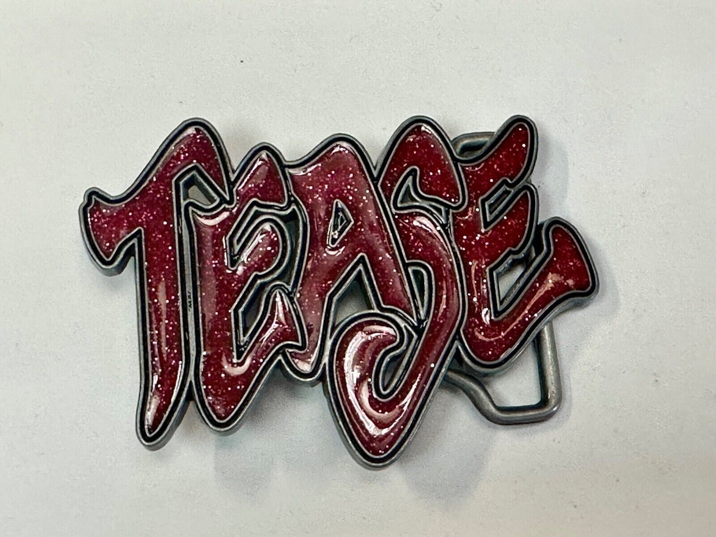 Tease - Says it all! Statement Novelty Sparkle Red Color Statement Belt Buckle