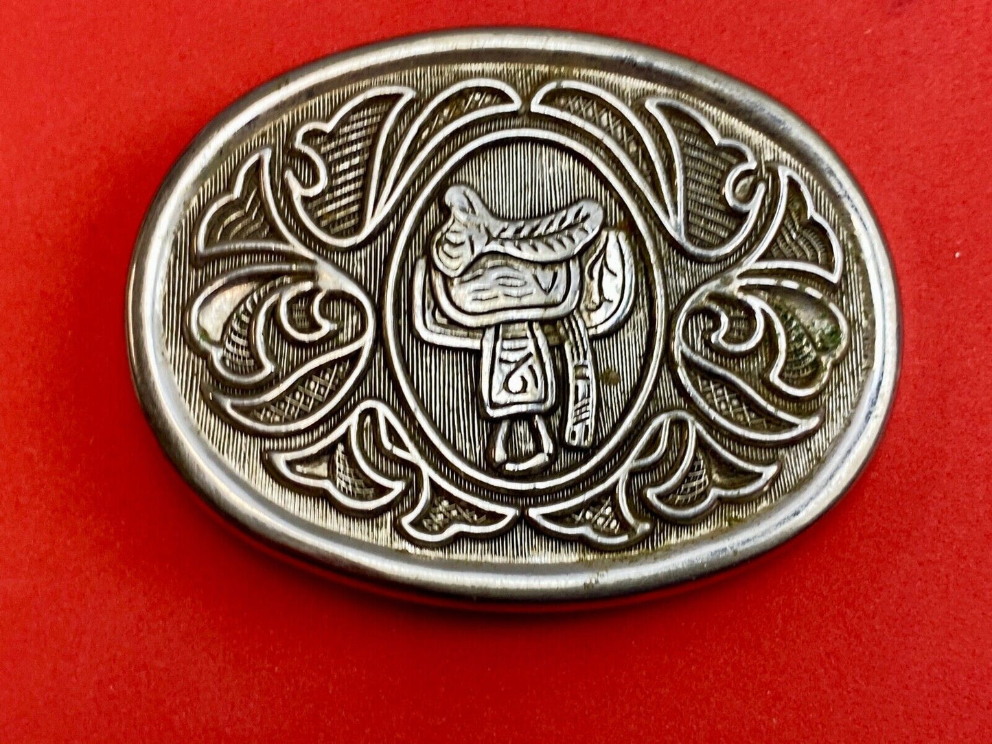 Avon Vintage Silver Tone Horse Saddle Belt Buckle
