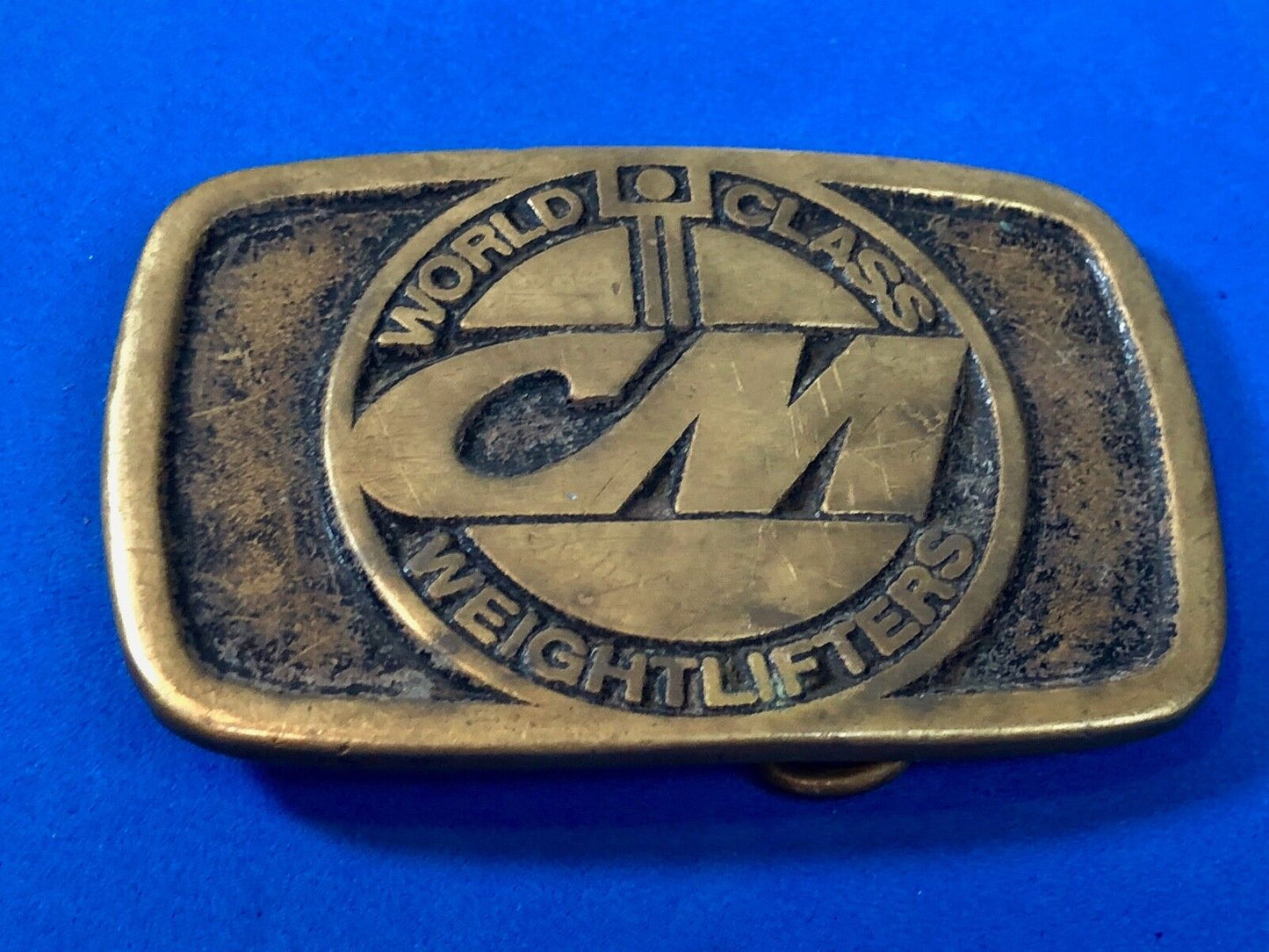Vintage CM World Class Weightlifters Solid Brass belt buckle by DynaBuckle