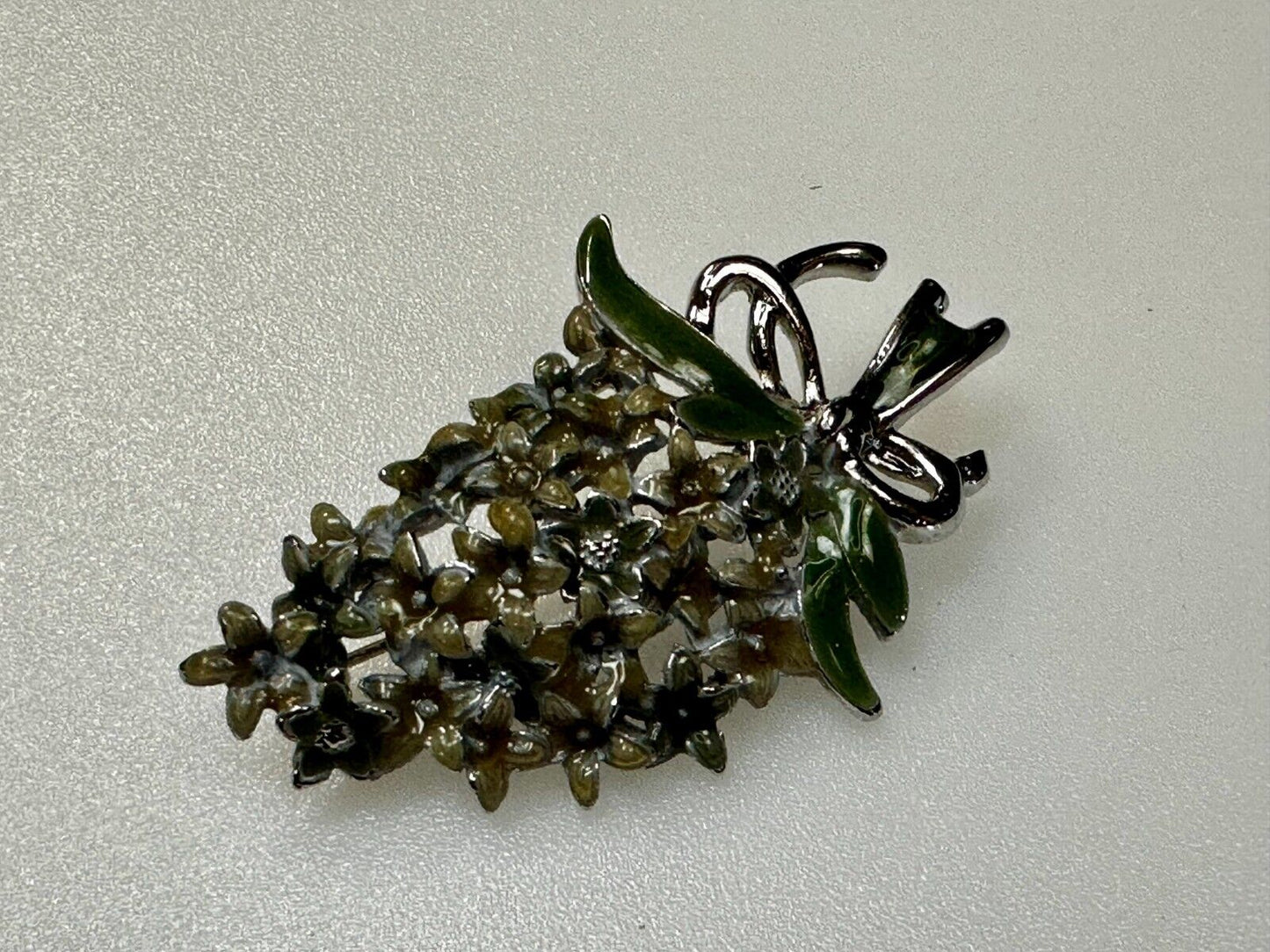 Vintage Enameled Flower Bouquet Silver Tone Vintage Brooch Pin
