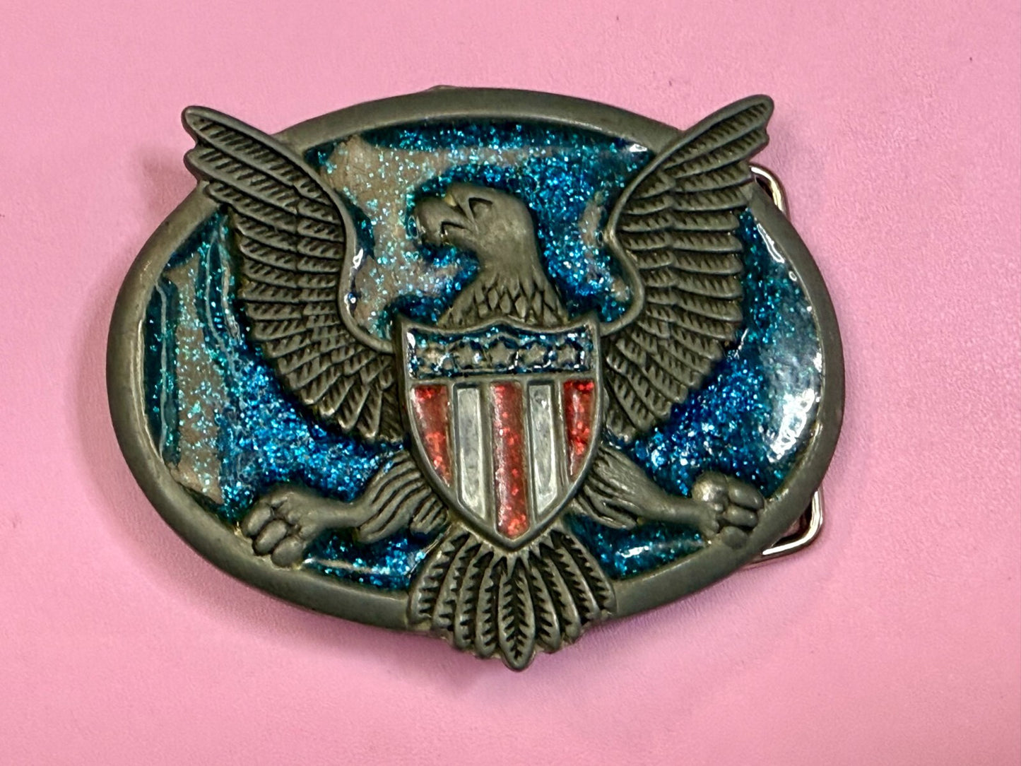 American Eagle E Pluribus Unum Patriotic Seal Military Retro Colors Belt Buckle
