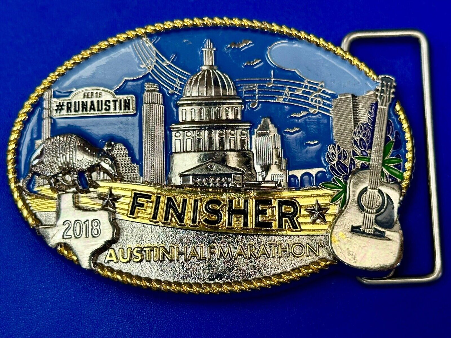 2018 Austin Texas RunAustin Finisher Half Marathon belt buckle
