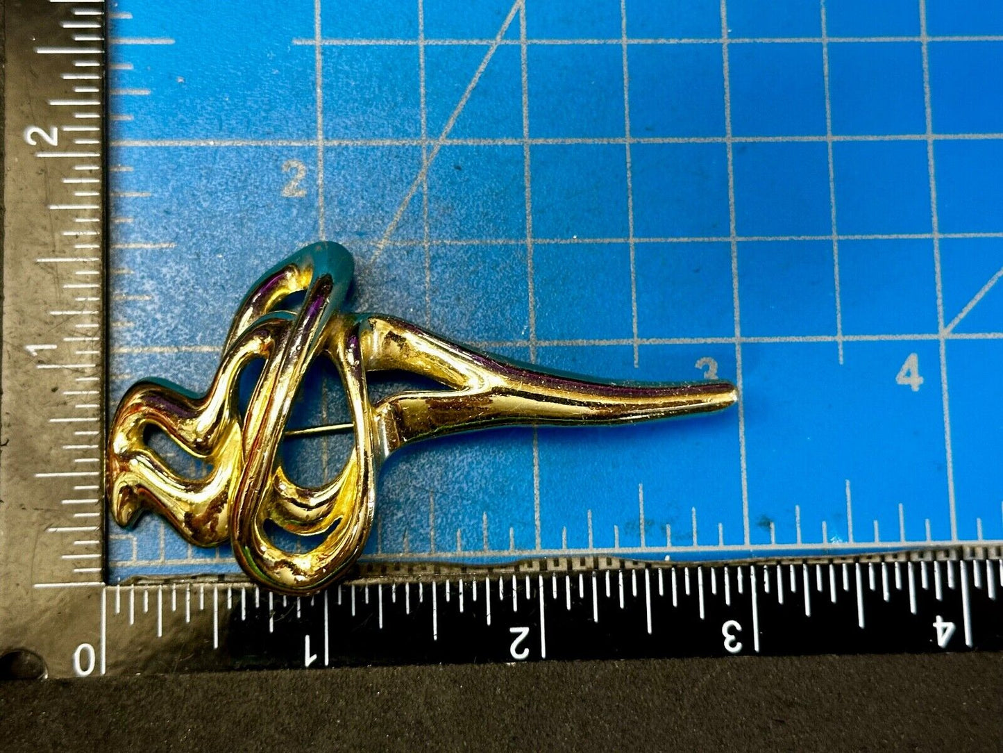 Swirl Abstract Unique Gold Tone Large 3" Vintage Brooch Pin Signed AJC
