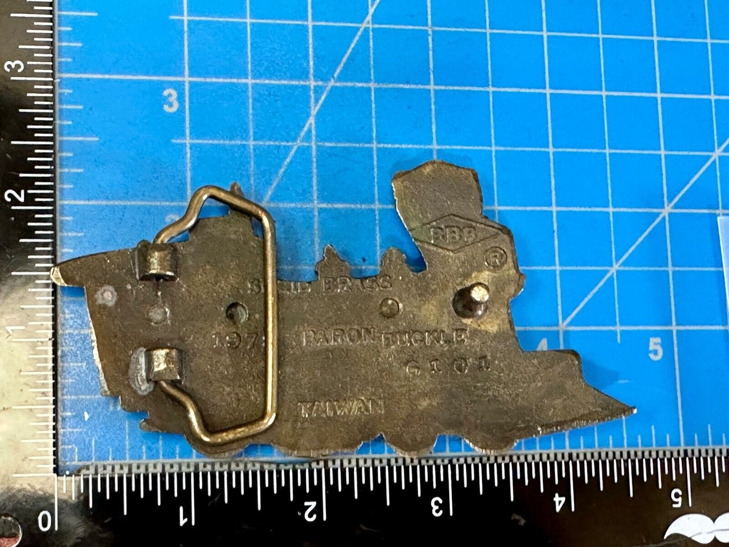 Train Rail Road Steam Engine vintage 1978 solid brass Baron Buckles belt buckle