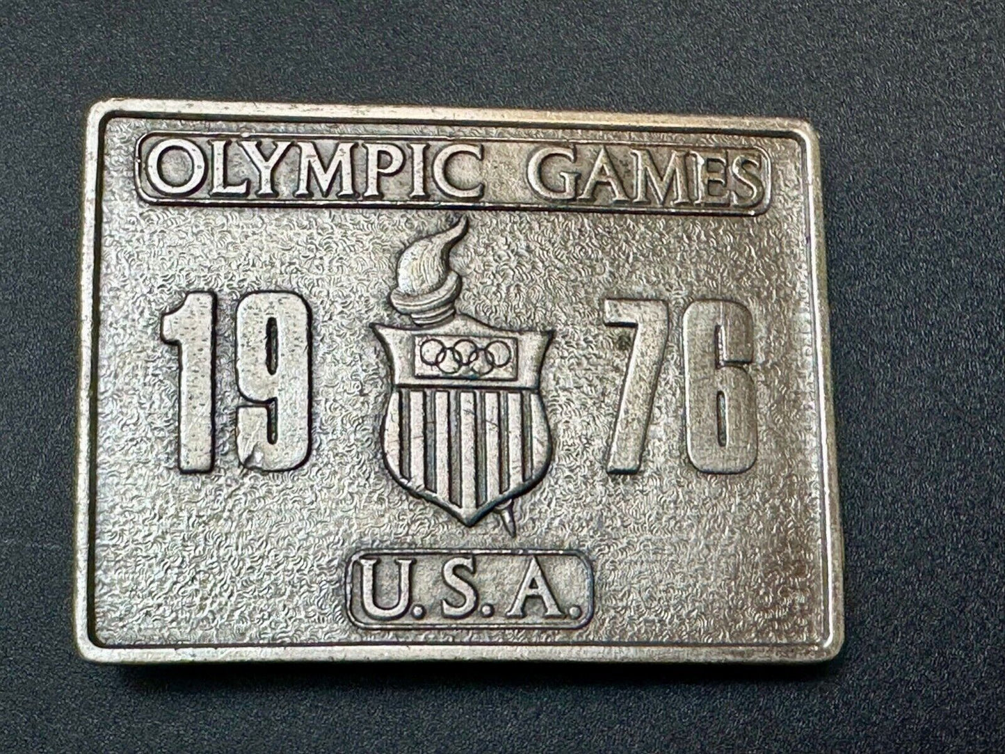 Vintage Bergamot Brass Works USA 1976 Olympic Games Montreal Pewter Belt Buckle
