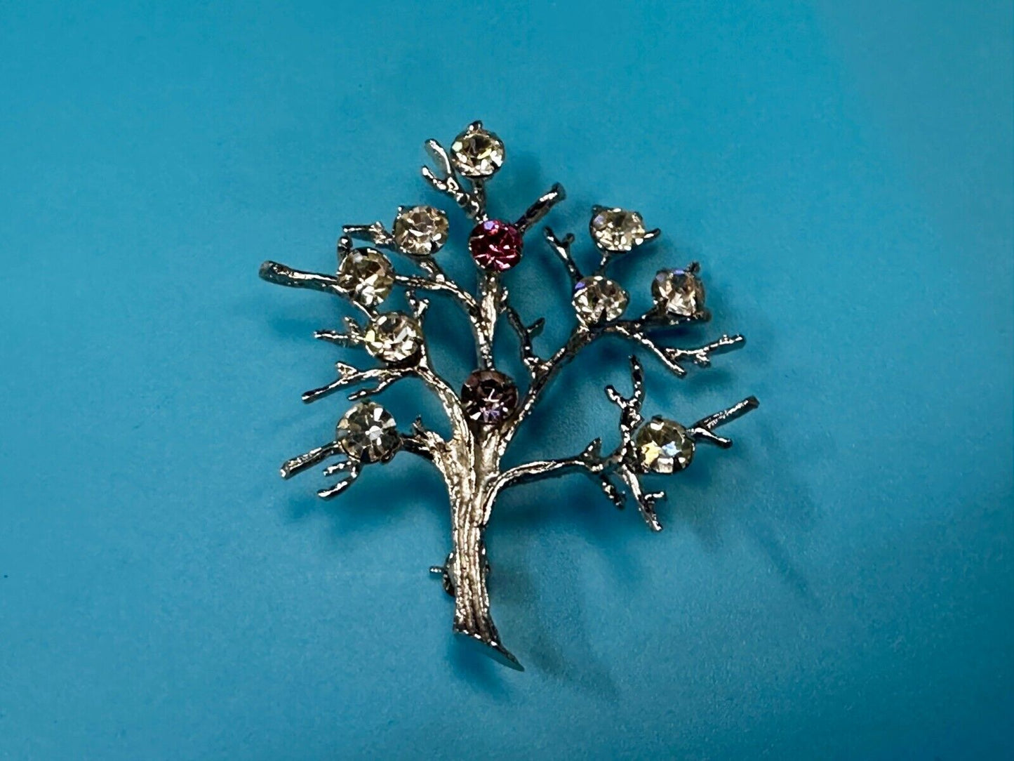 Tree Of Life Rhinestone Accented Vtg. 925 Sterling Silver Brooch - See Hallmark