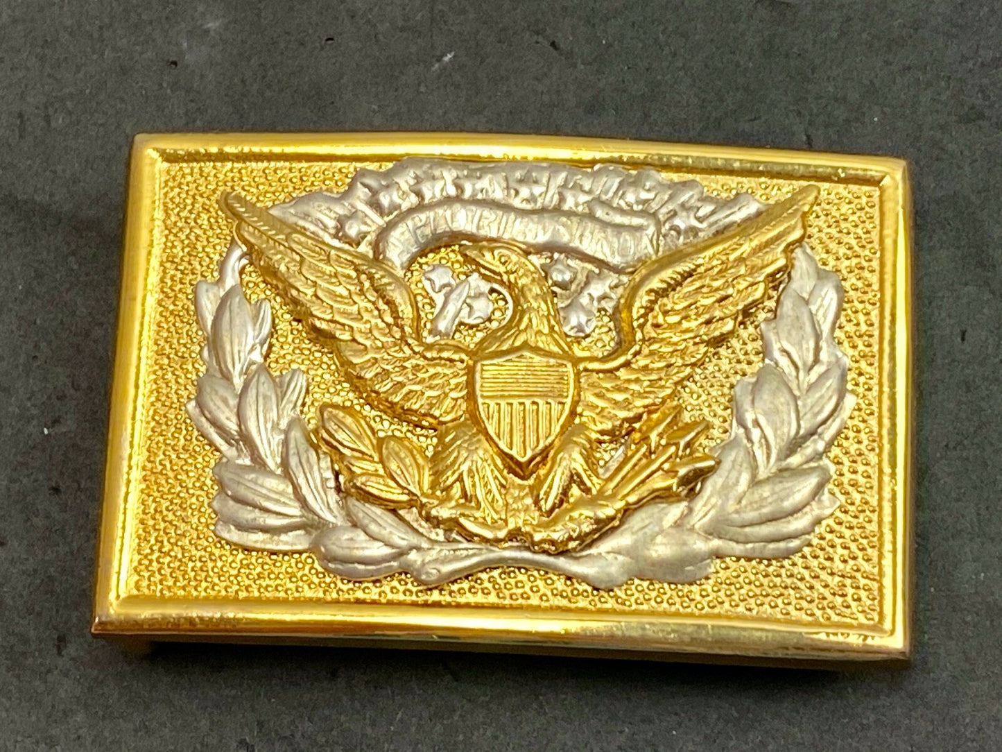 American Eagle Belt Buckle E Pluribus Unum Crest Shield marked 🤔PAKISTAN?