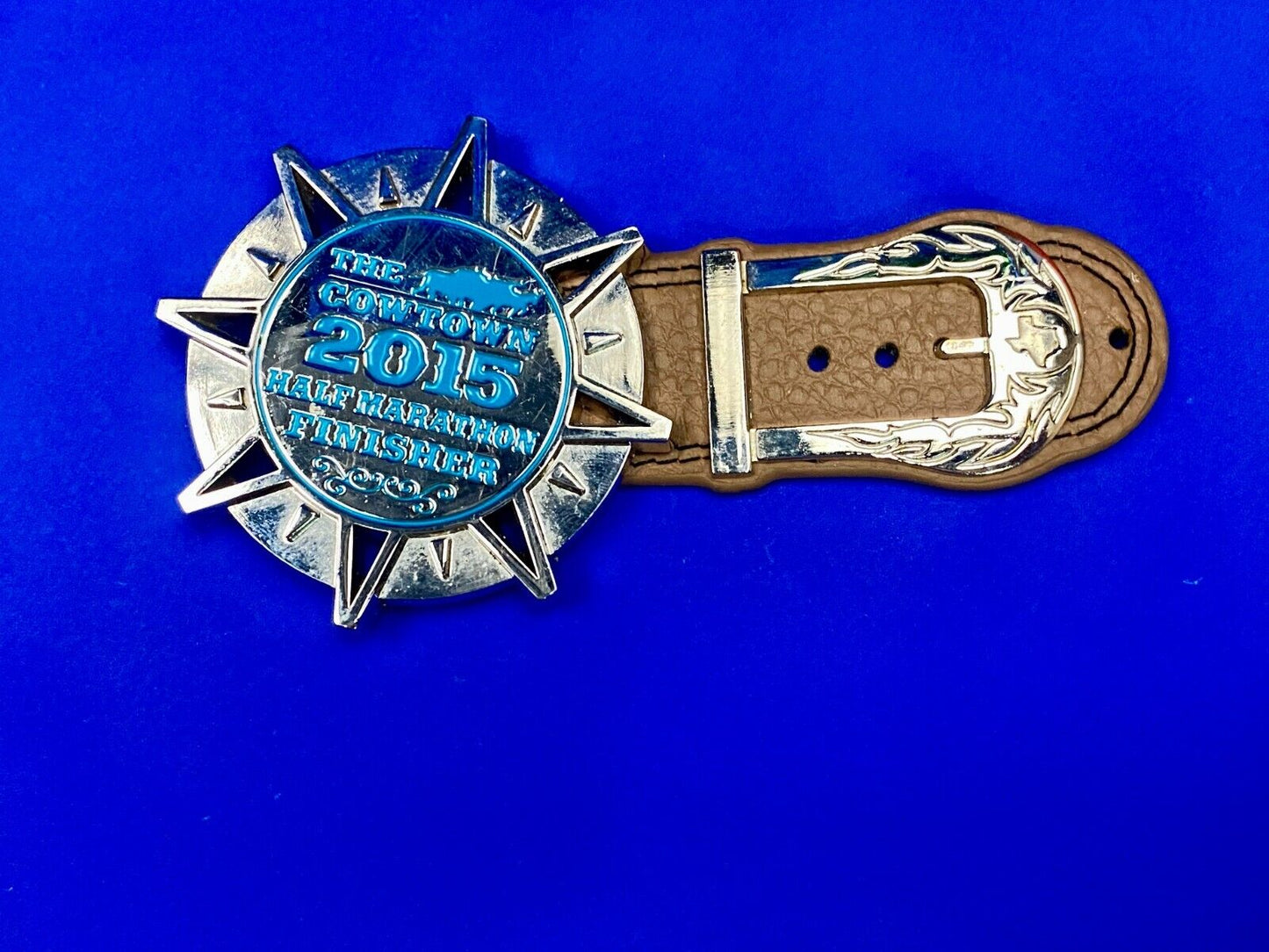 The Cowtown 2015 Half Marathon Finisher Belt Buckle - Fort Worth Texas Race
