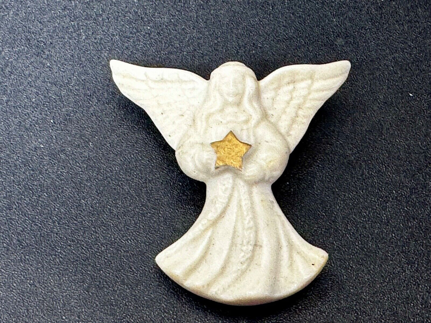 Vintage Lenox White Porcelain Angel Holding Gold Star Brooch Pin