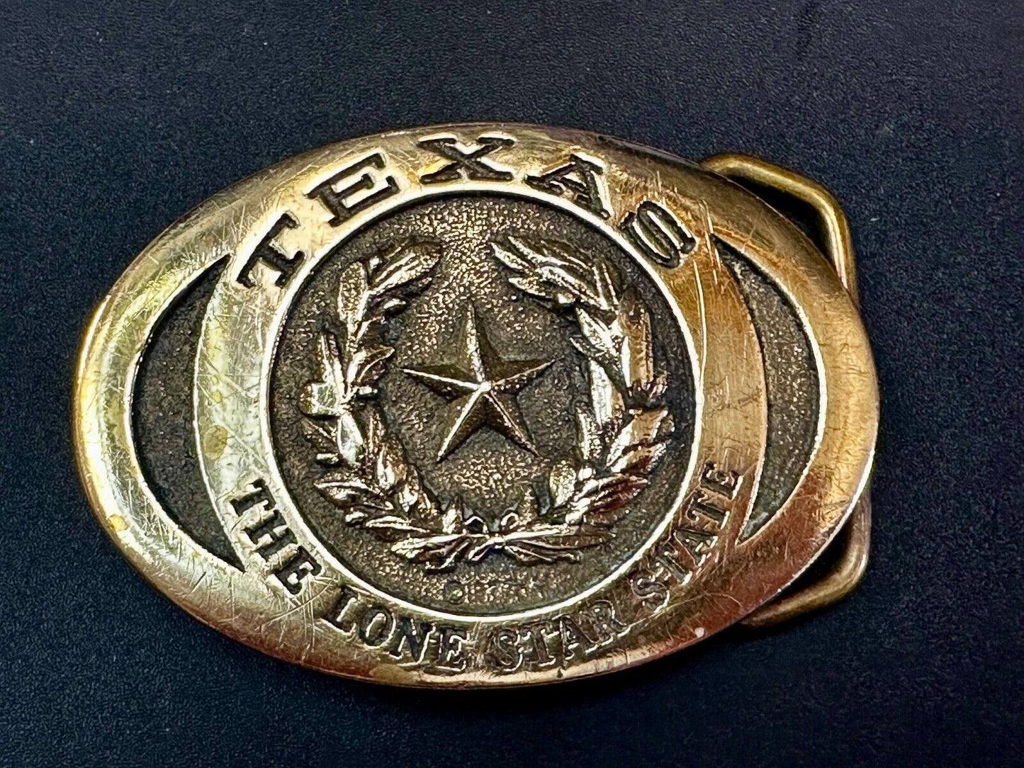 The Great State of Texas Lone Star State Solid Brass 1970s Belt Buckle