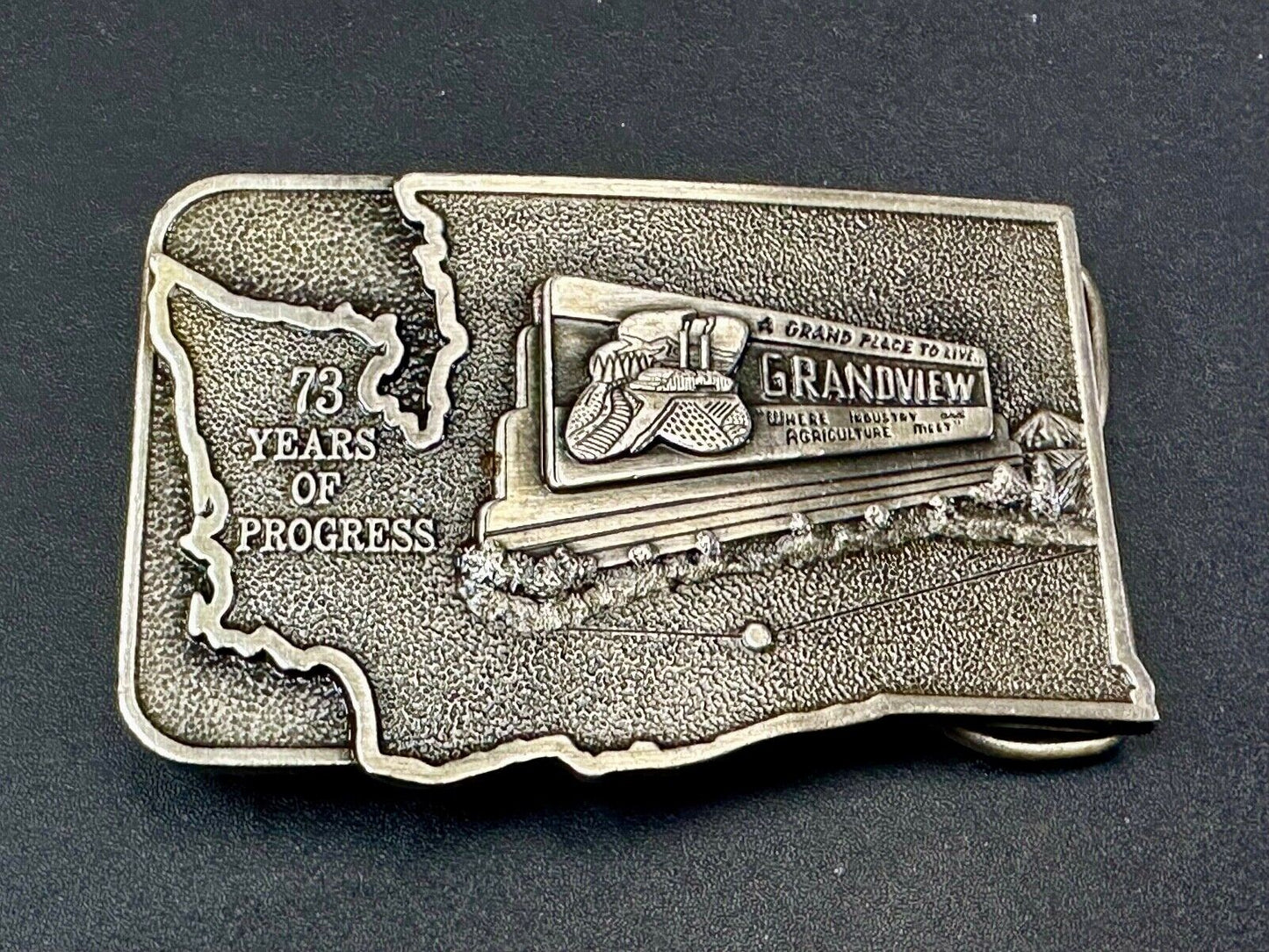 Vintage 1981 Grandview Oregon - A grand place to live - Lions Club belt buckle