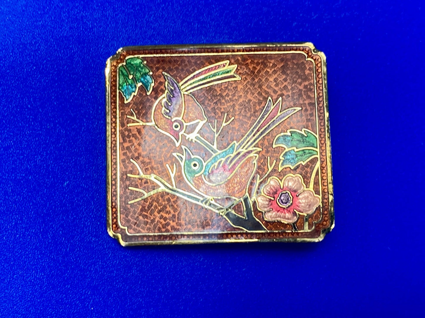 Vintage Cloisonne Floral Theme Art Bird on the Branch Flower Belt Buckle