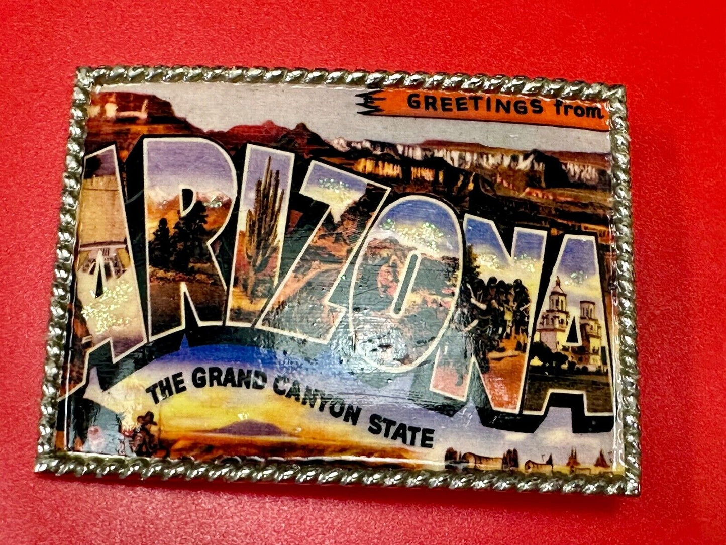 The Beautiful State of Arizona AZ post card style picture belt buckle