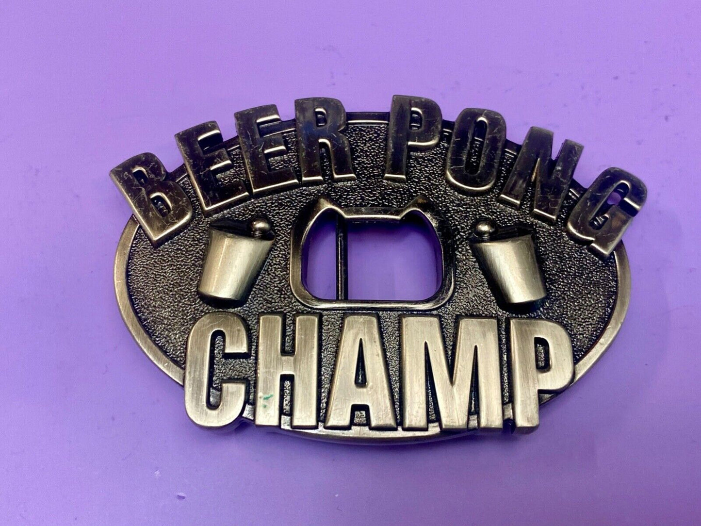Beer Pong Champion Champ & Integrated Bottle Opener Belt Buckle College Gag Gift
