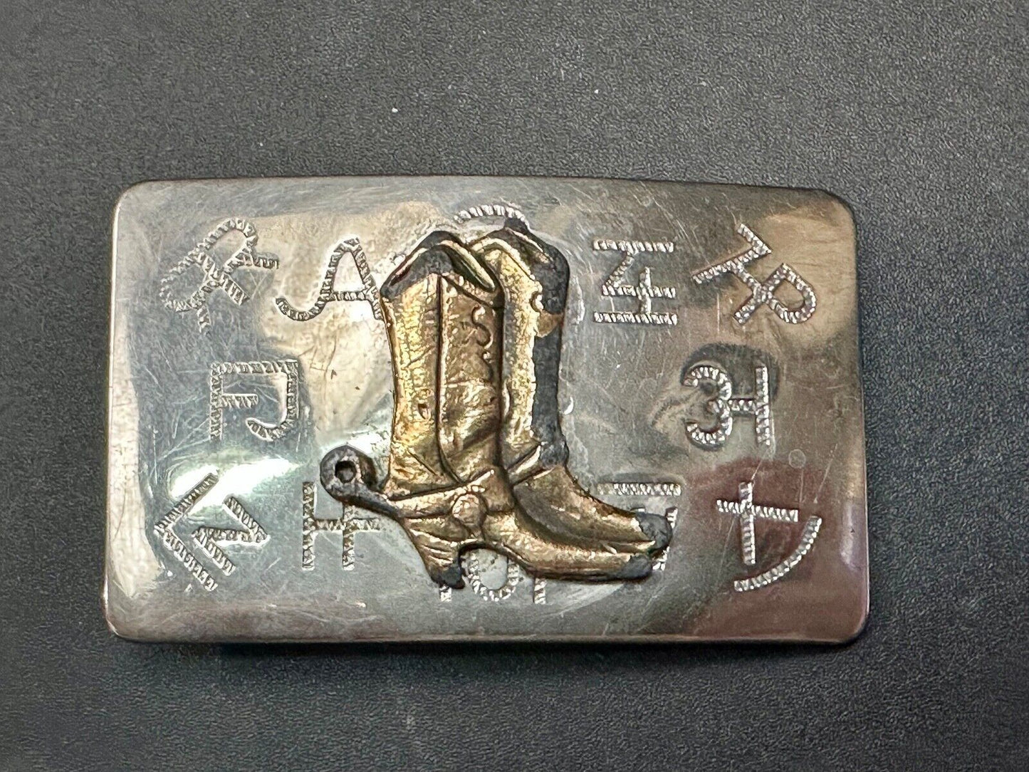 Vintage Cowboy Boots - Western two tone Chambers belt buckle with cattle brands