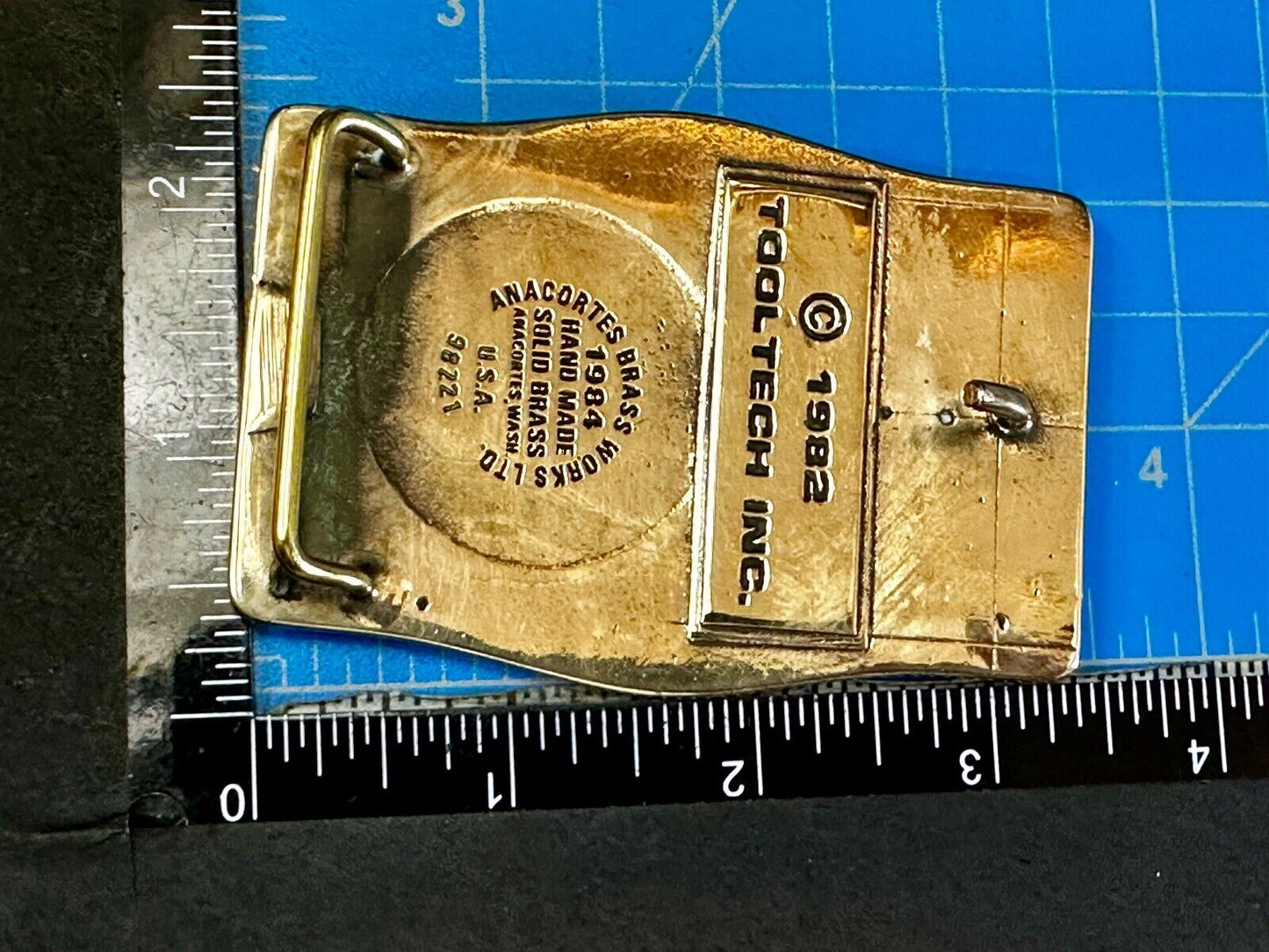ToolTech Still Turning to the right Vtg. Anacortes Solid Brass 1984 Belt Buckle