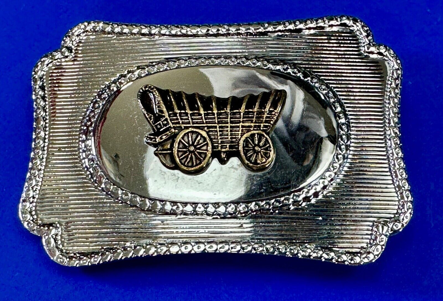 Vintage Covered Wagon - western two tone outlined belt buckle