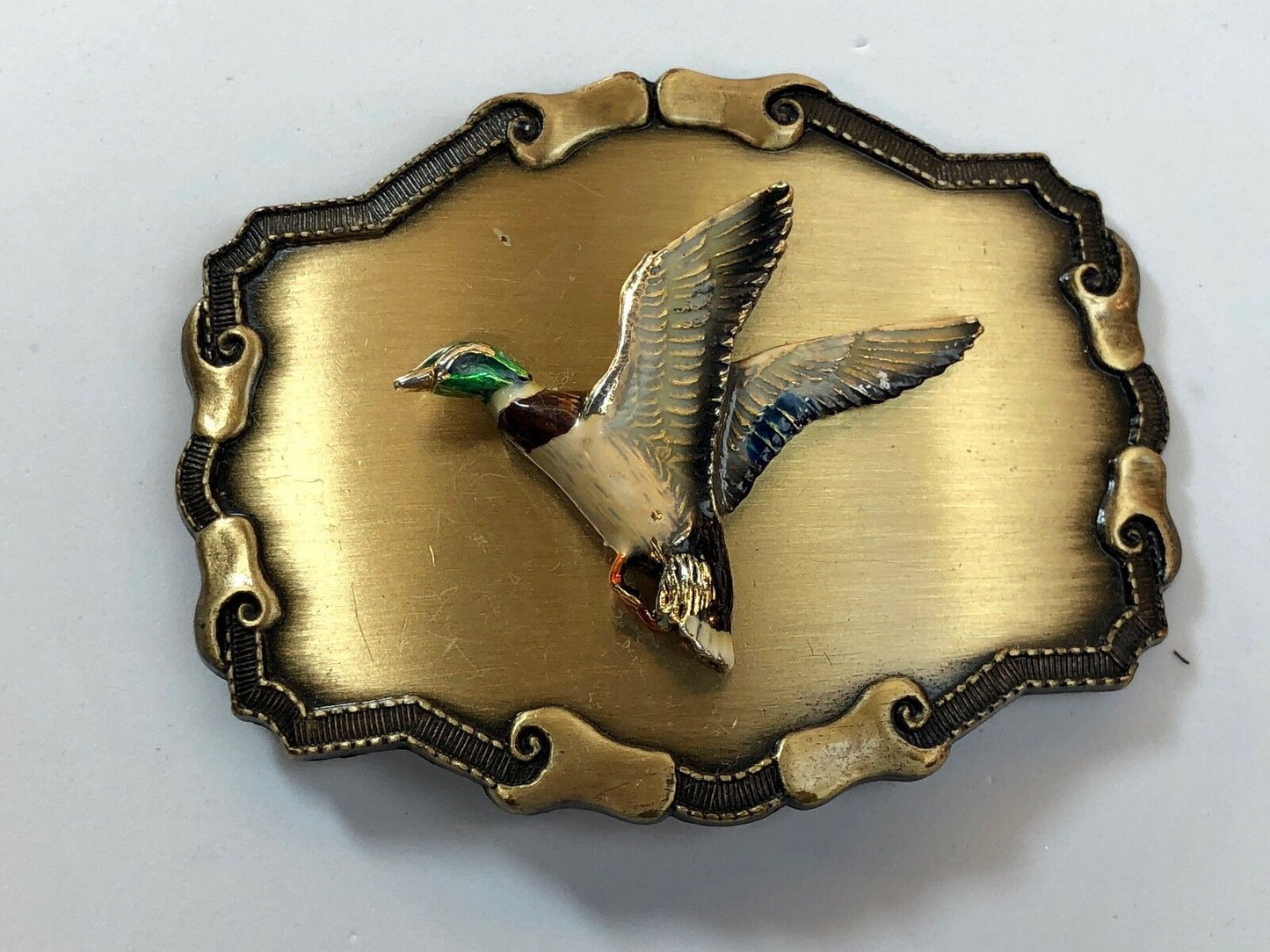 Vintage 70s Raintree Duck Belt Buckle Brass Hand painted Gift For Him" Fisherman