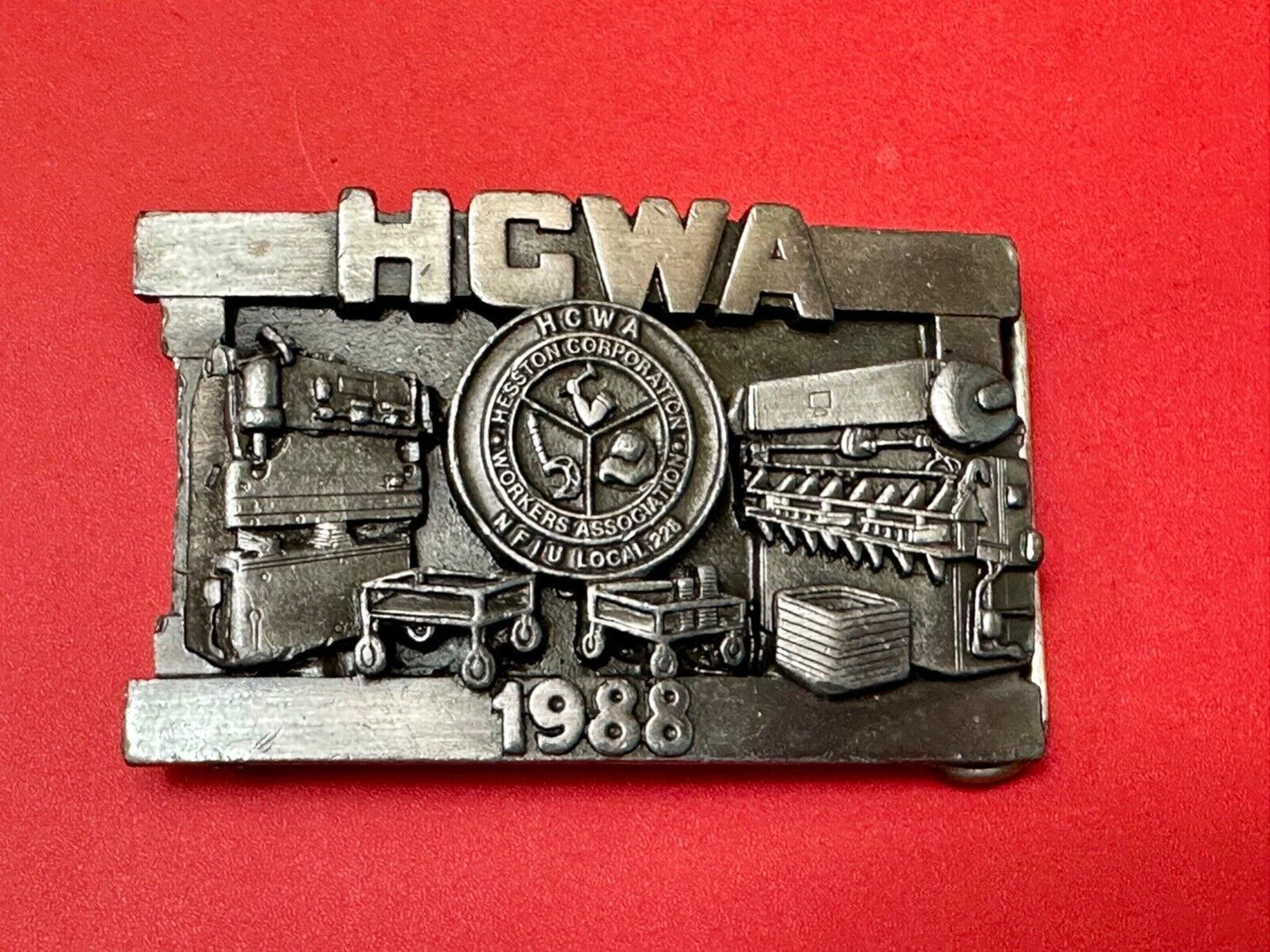 1988 HWCA 8th Hesston Fabrication Corp workers assn LIMITED belt buckle