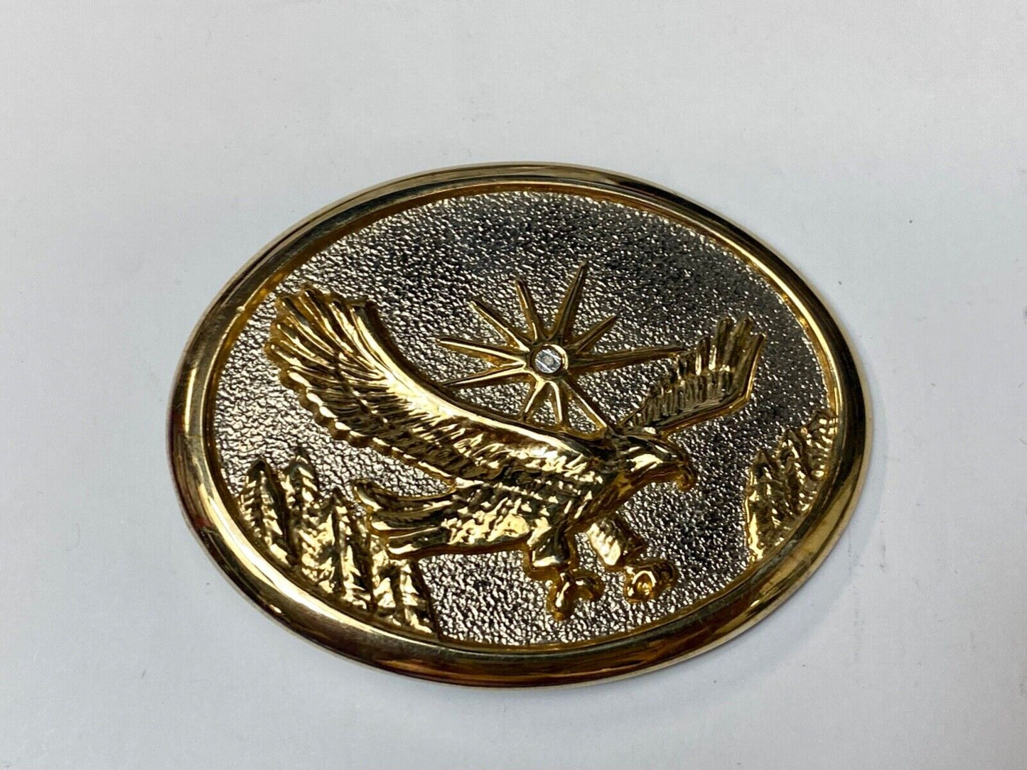 Vintage Eagle Flying Over Mountains With Sunburst two tone belt buckle