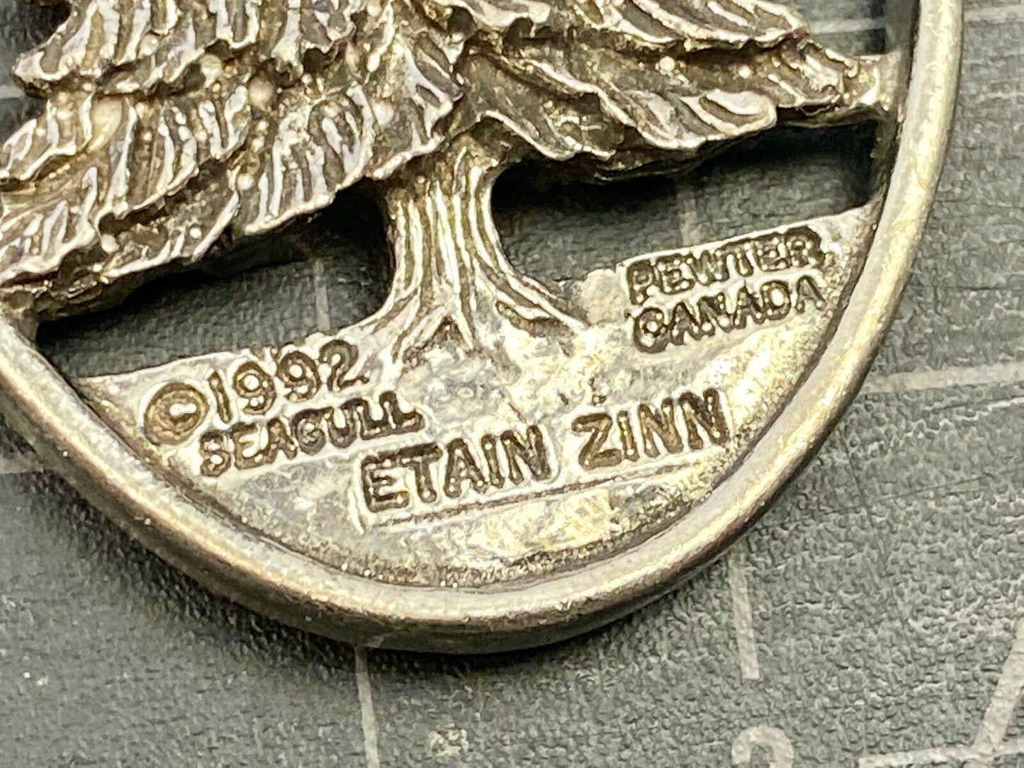 Vintage 1992 Pewter Christmas Tree Ornament Signed SEAGULL ETAIN ZINN Canada