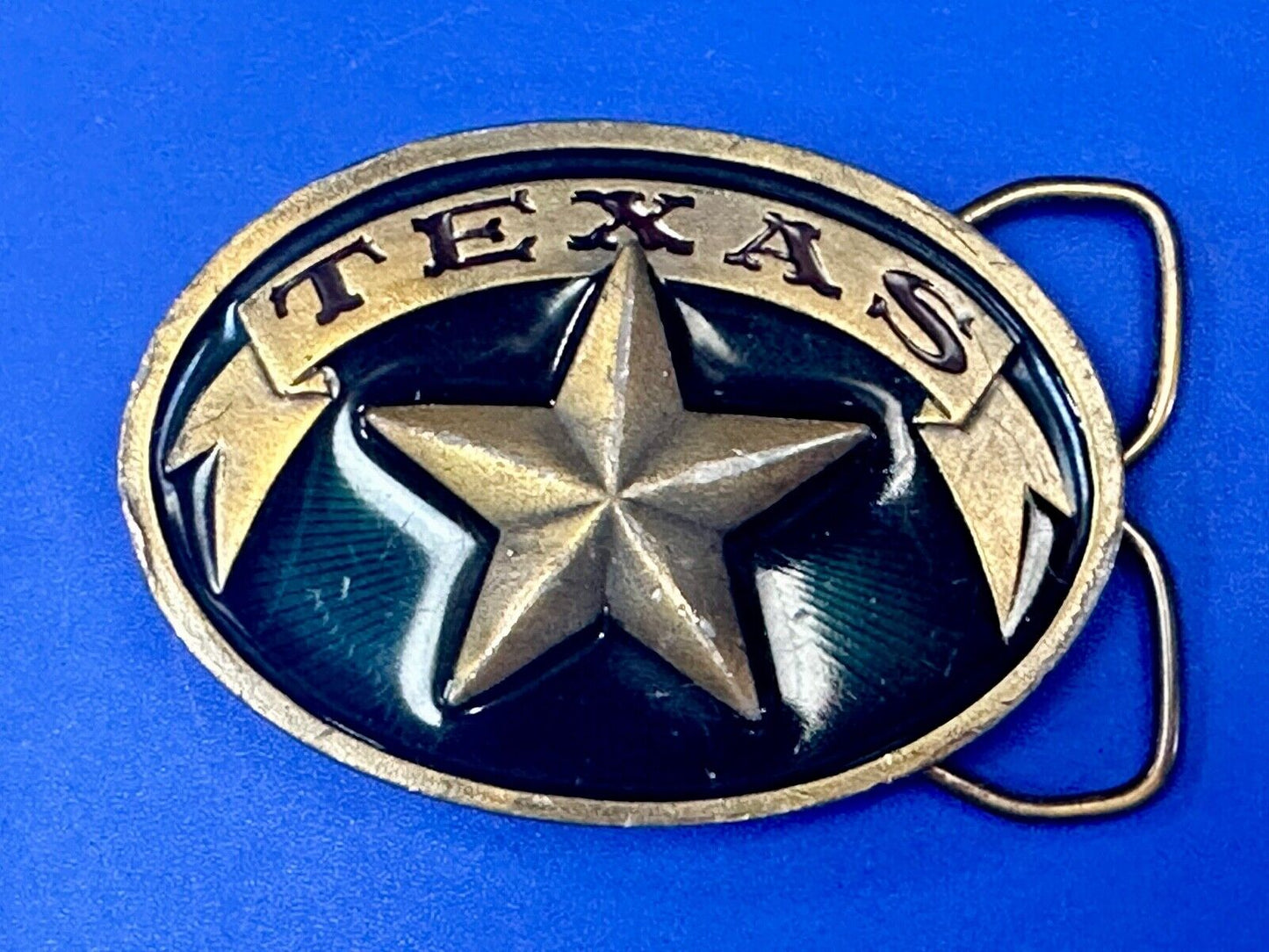 Vintage 1979 Texas Star Retro Style belt buckle by Bergamot Brass Works