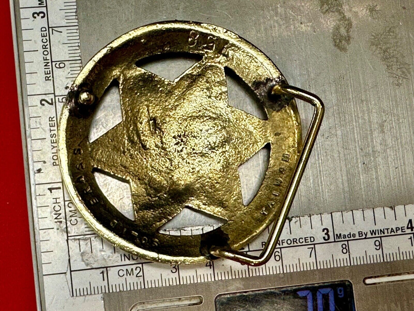 Badge Shaped Cutout Star in circle Vintage Solid Brass Belt Buckle