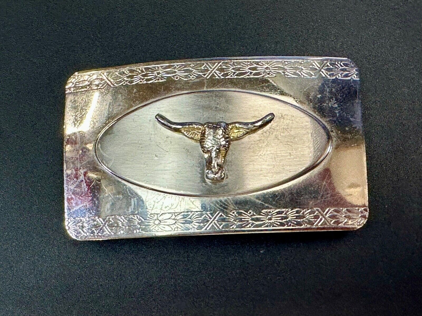The Longhorn cow steer - cowboys cowgirls western reflective Vintage belt buckle