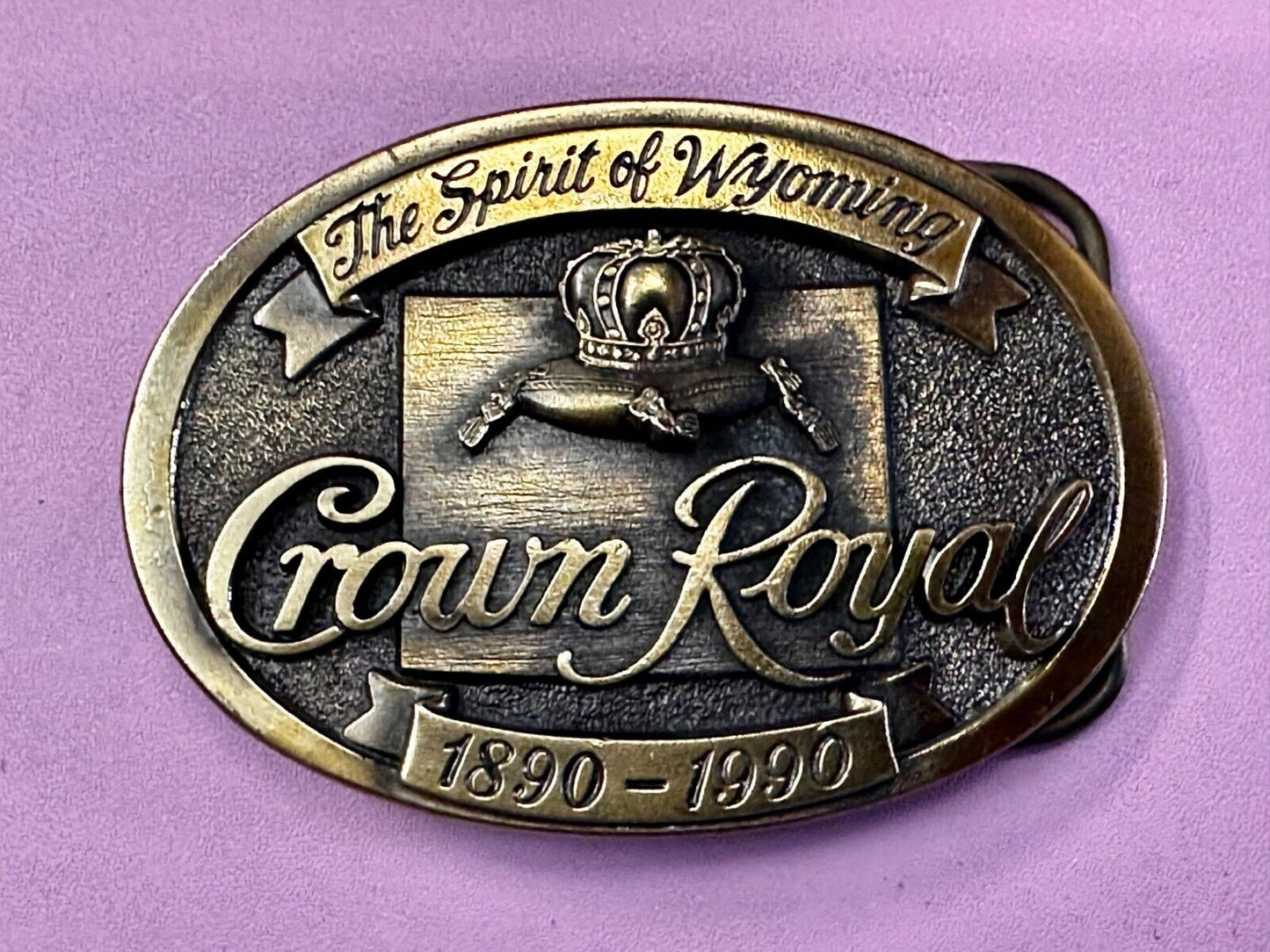 The Spirit of Wyoming Crown Royal Whiskey 1890-1990 Great American Belt Buckle