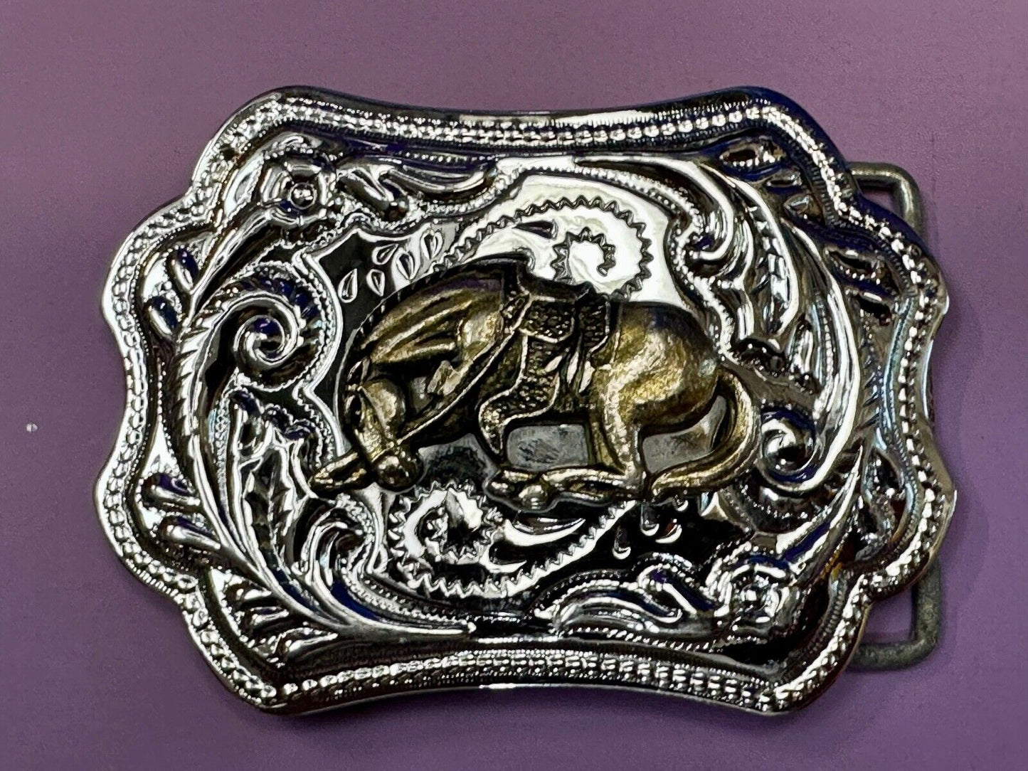 Two Tone Bucking Bronc Bronco Saddle Horse Rodeo vintage belt buckle