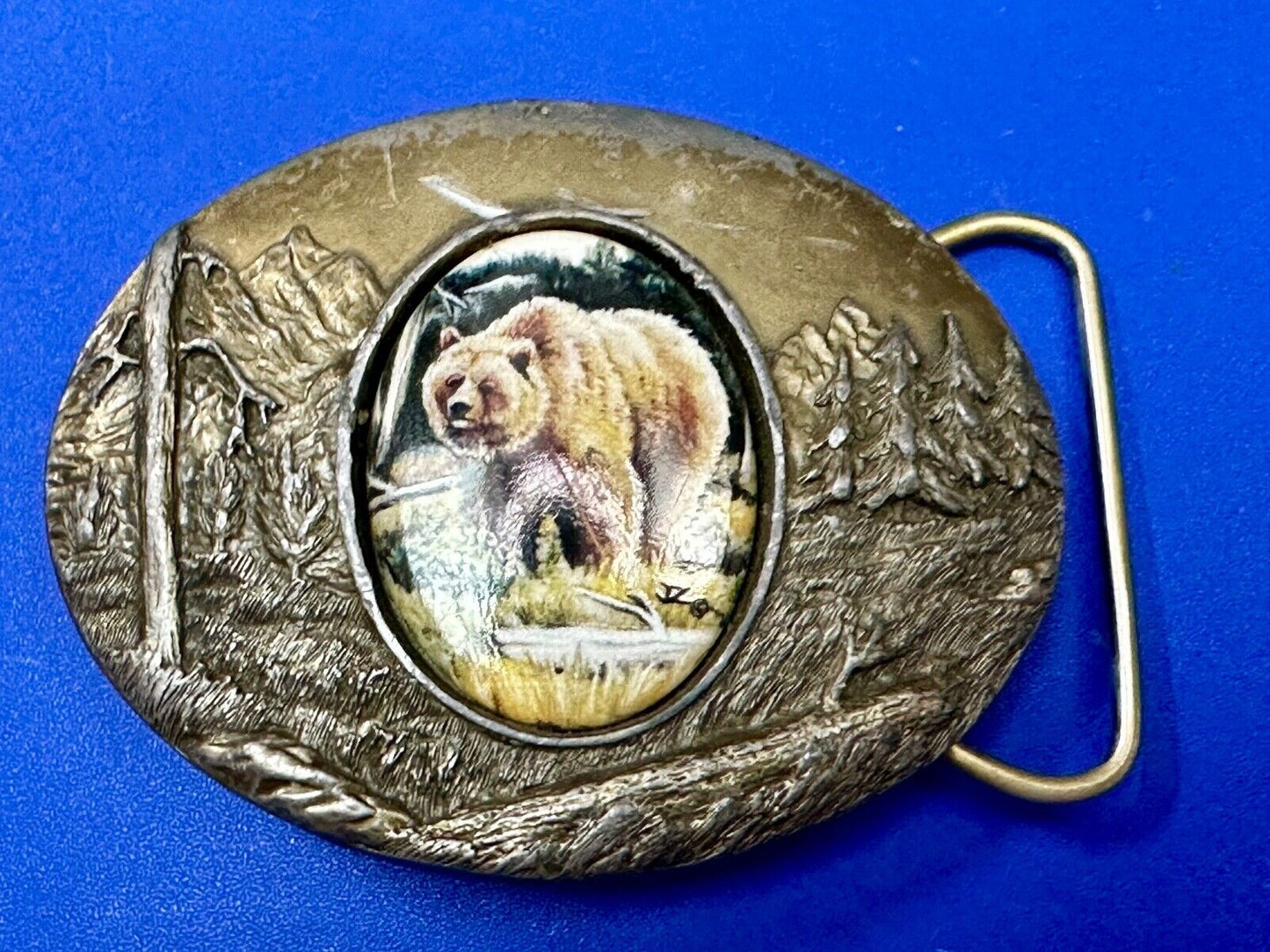 Bear Picture Art on Porcelain Cabochon Artist Julie Zsupnik Belt Buckle