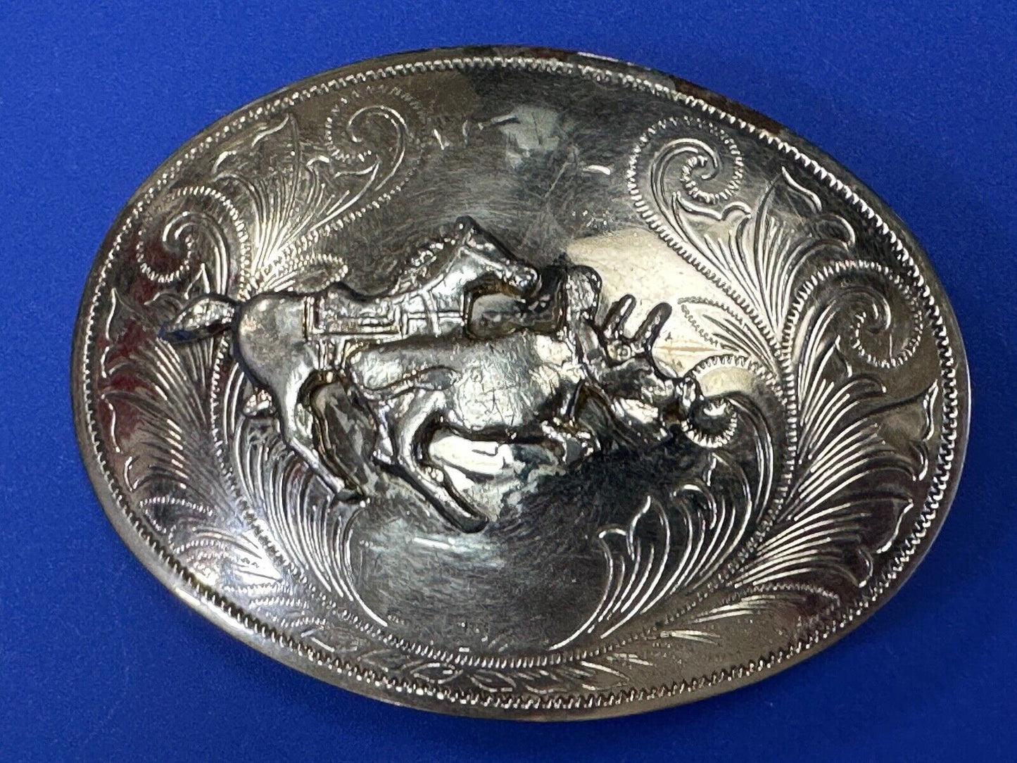 Vintage Cowboy Saddle Bronc western silver tone belt buckle