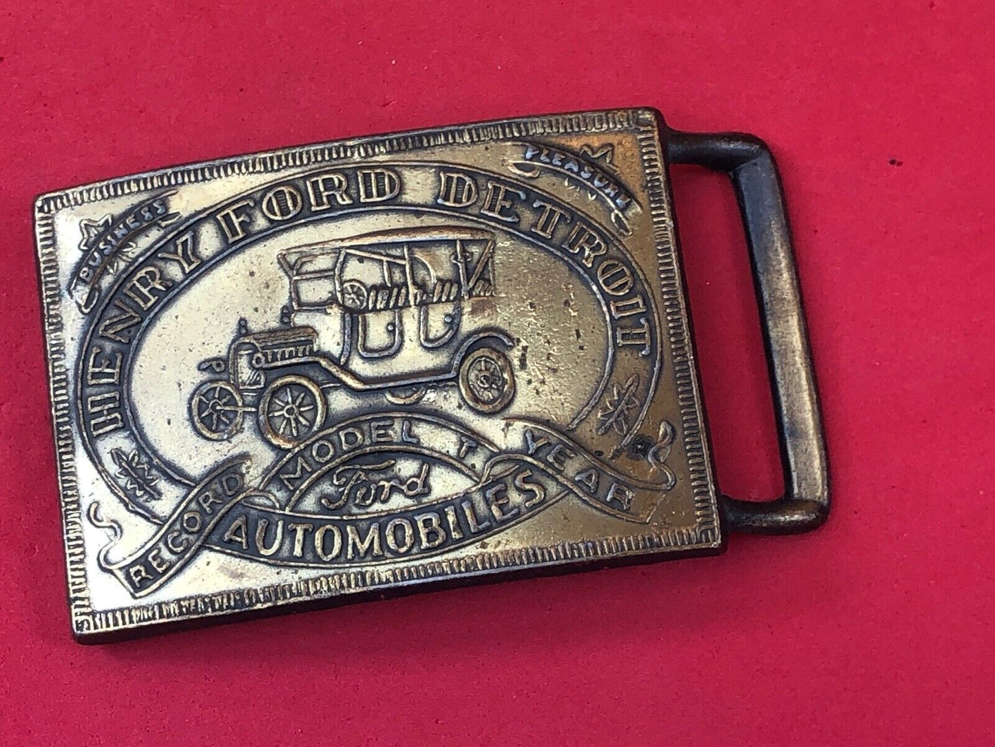 Vintage Henry Ford Detroit Model T Belt & Buckle Auto Car Manufacture
