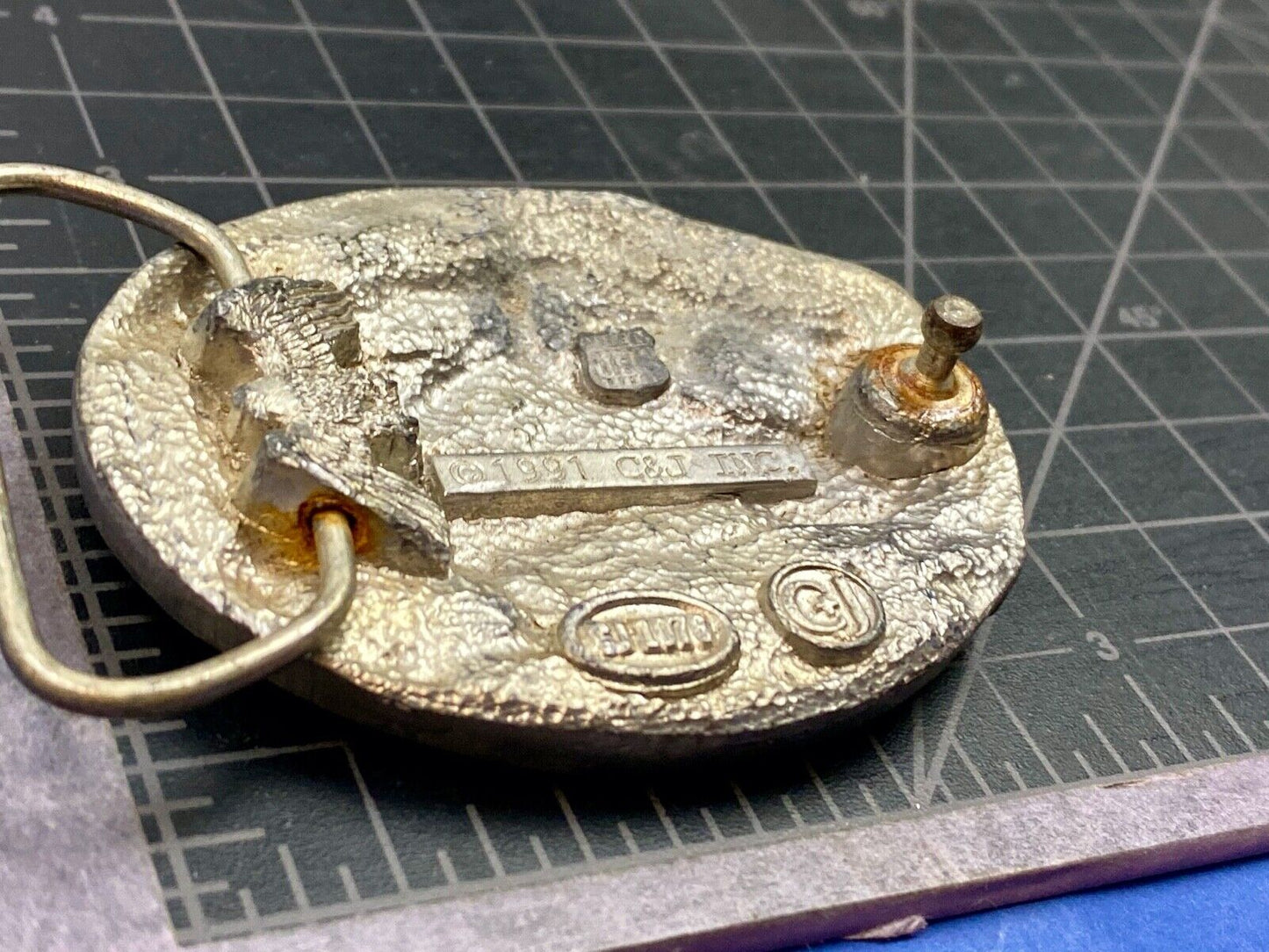 Vintage 1991 C&J Inc TEXAS state boots and hat belt buckle