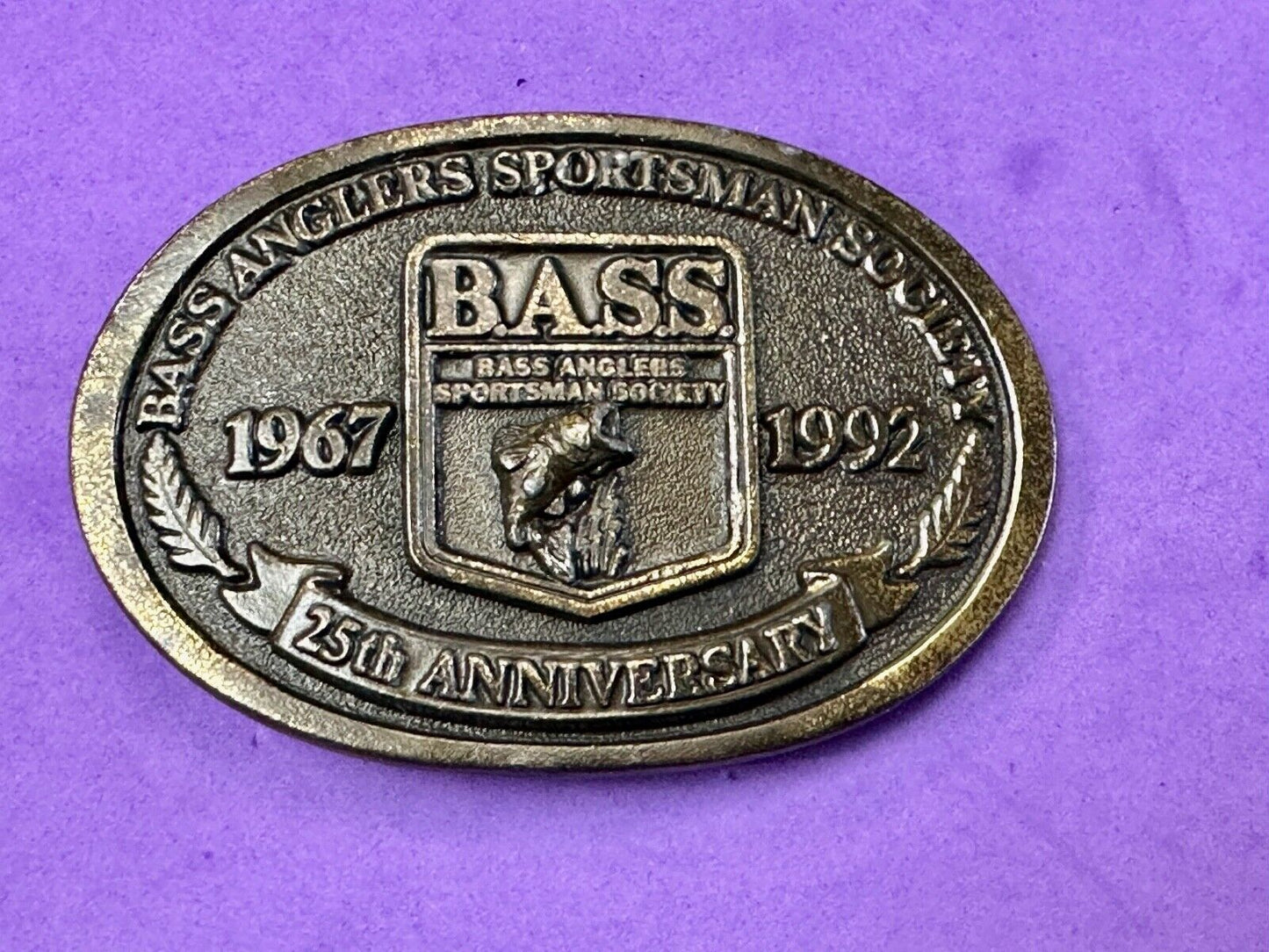 BASS 25th Anniversary Belt Buckle Bass Anglers Sportsman Society 1967 1992