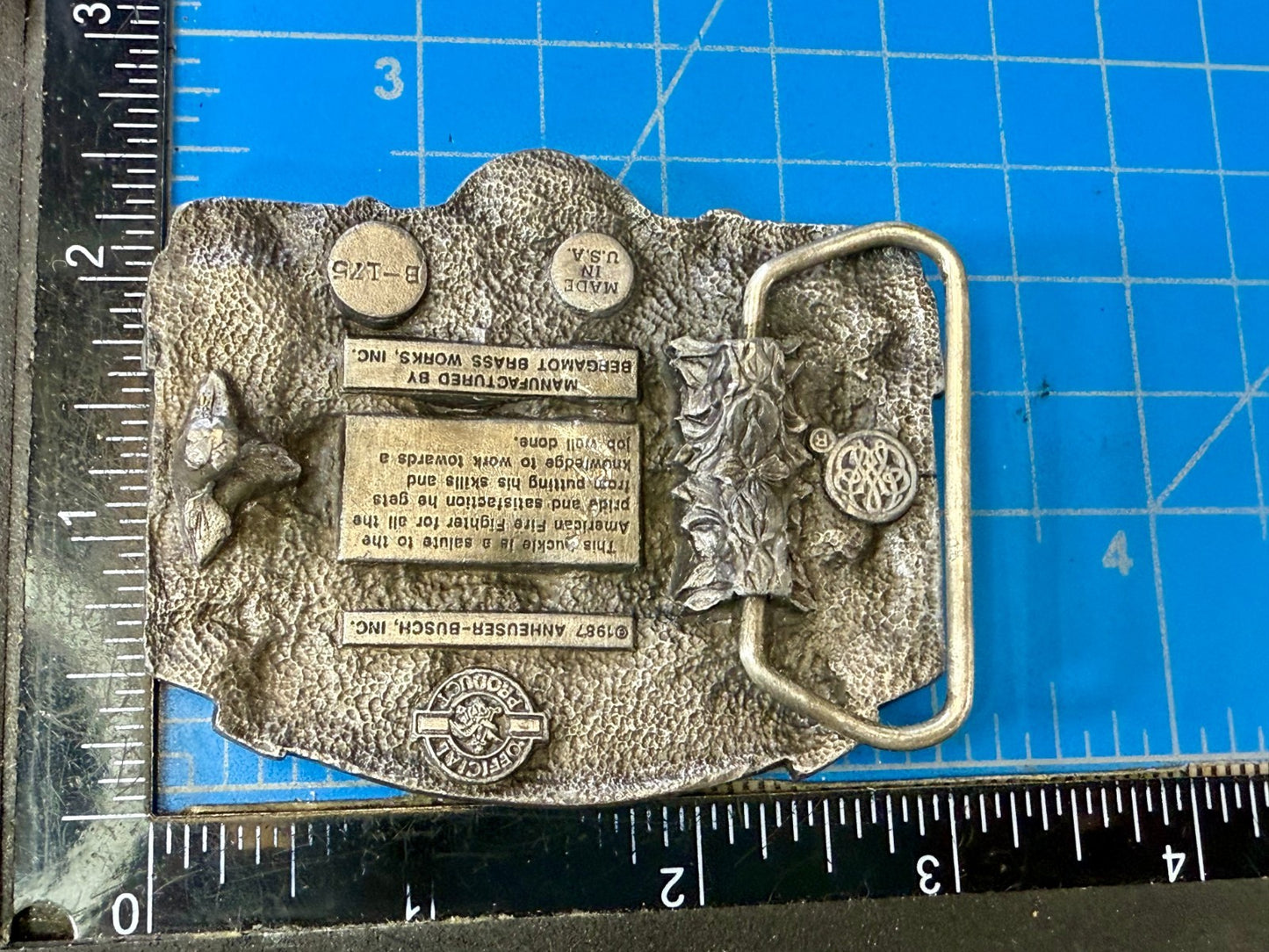 This Bud's For You The American Fire Fighter Anheuser-Busch Inc 1987 Belt Buckle