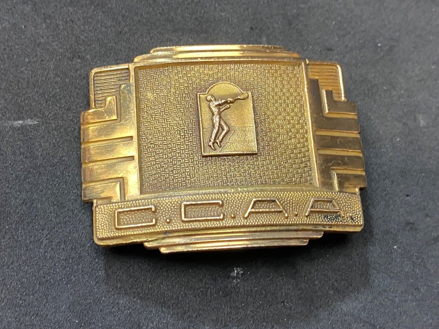 Vintage 1950 CCAA Tennis Award Trophy - Invisible brand, USA made belt buckle