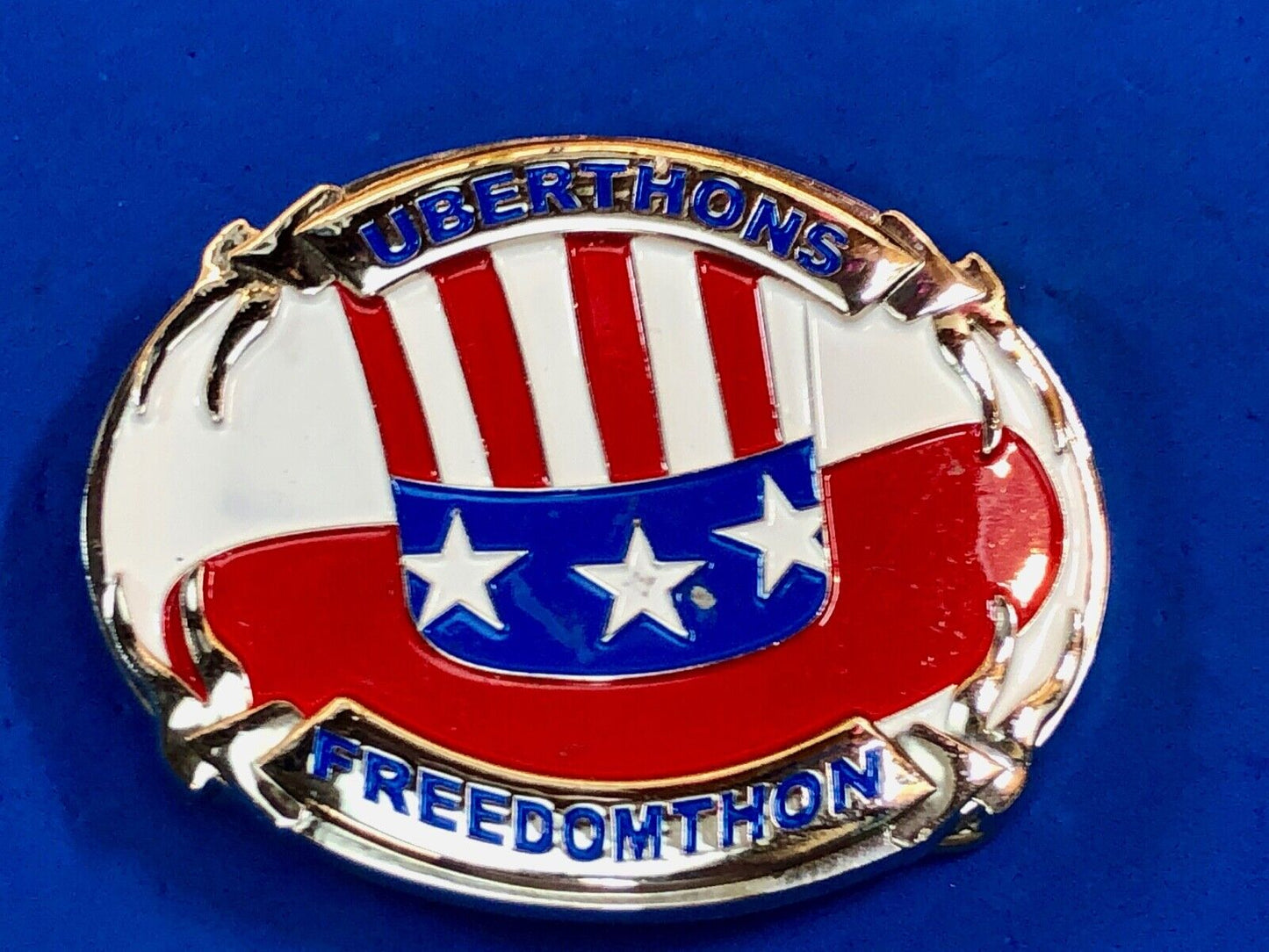 Uberthons FREEDOMTHON belt buckle Red white and blue Freedom Festival