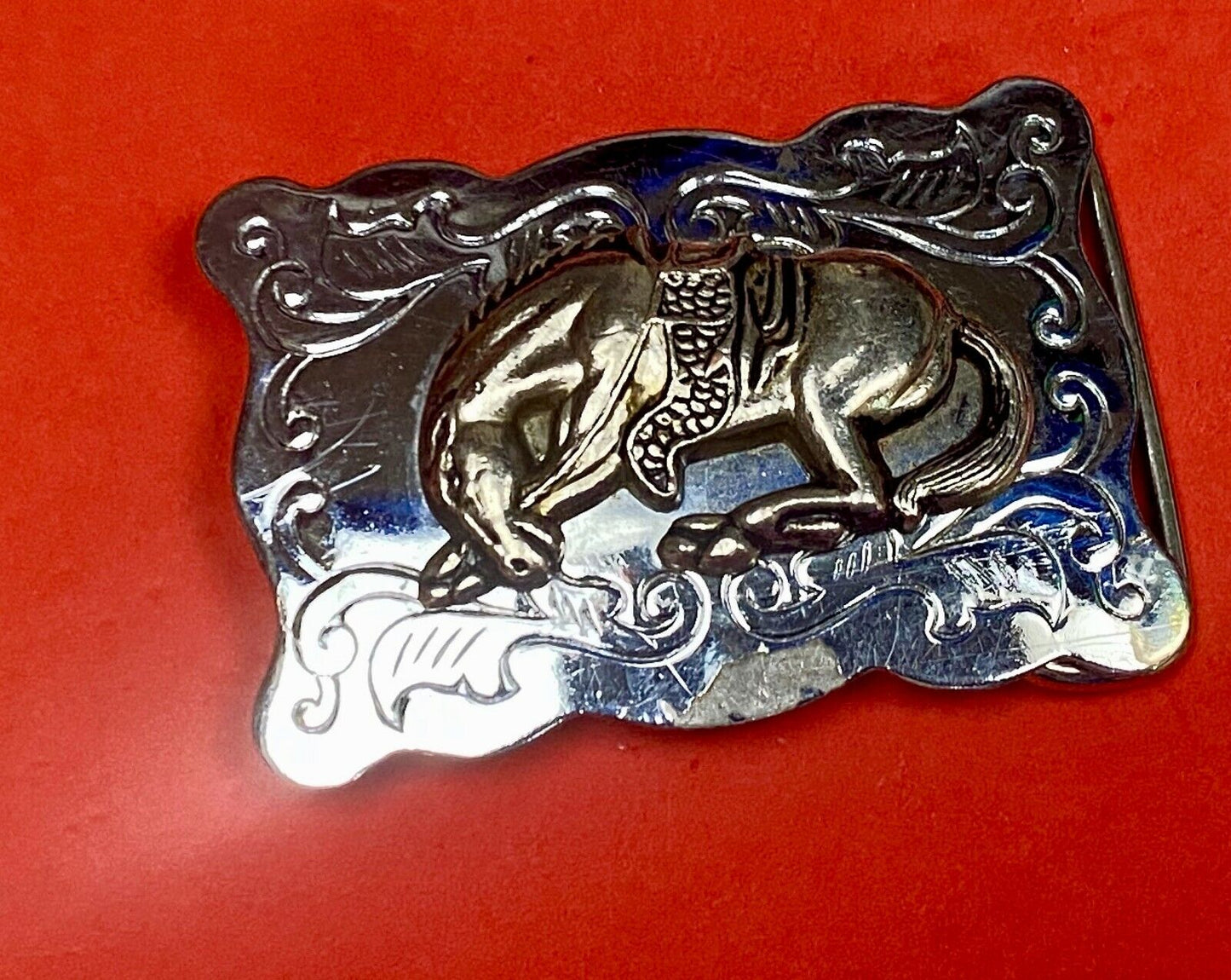 2.5" Wide Small End Of The Trail Horse In Saddle Western Belt Buckle
