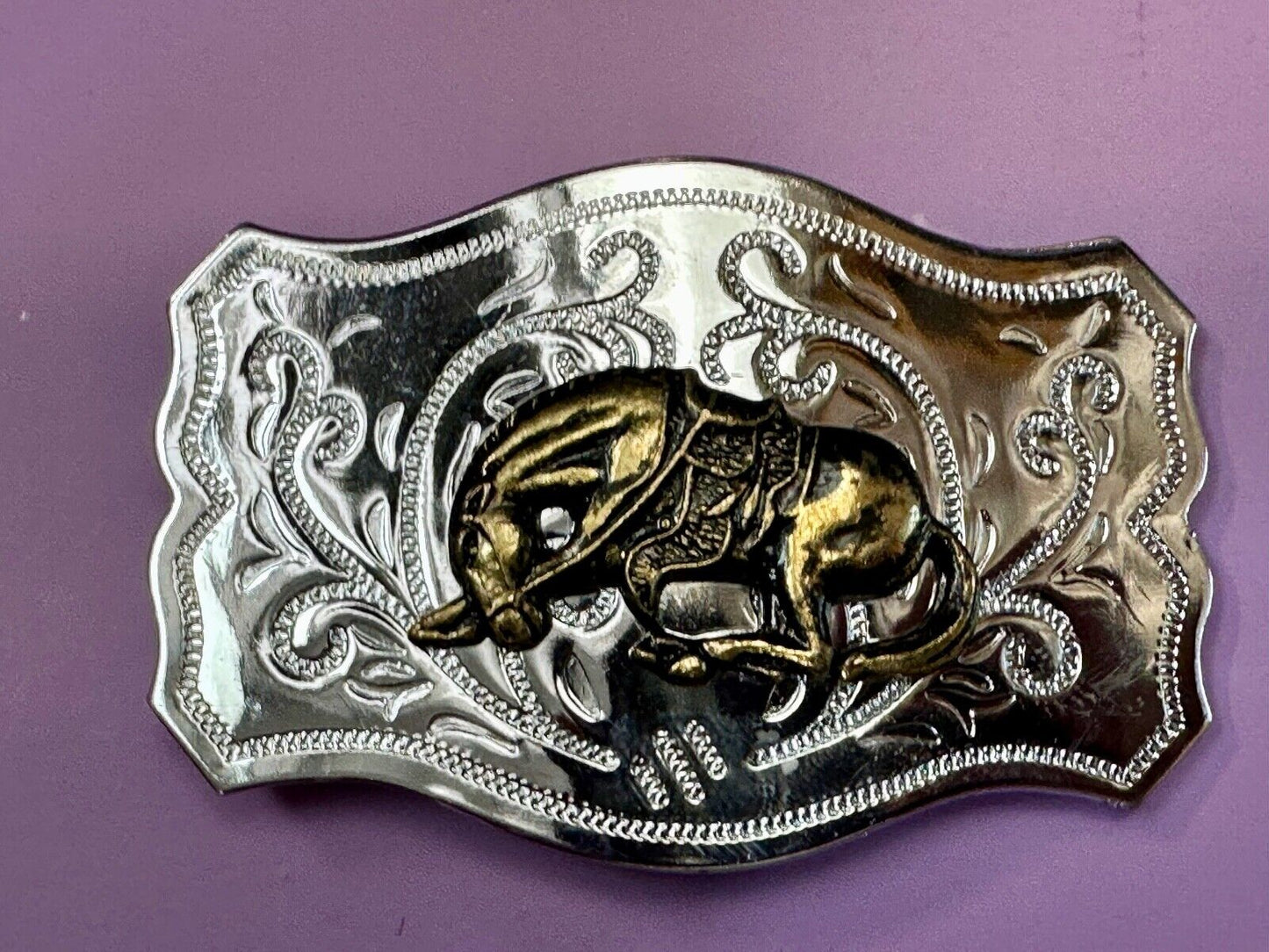 Two Tone Bucking Bronc Bronco Saddle Horse Rodeo vintage belt buckle