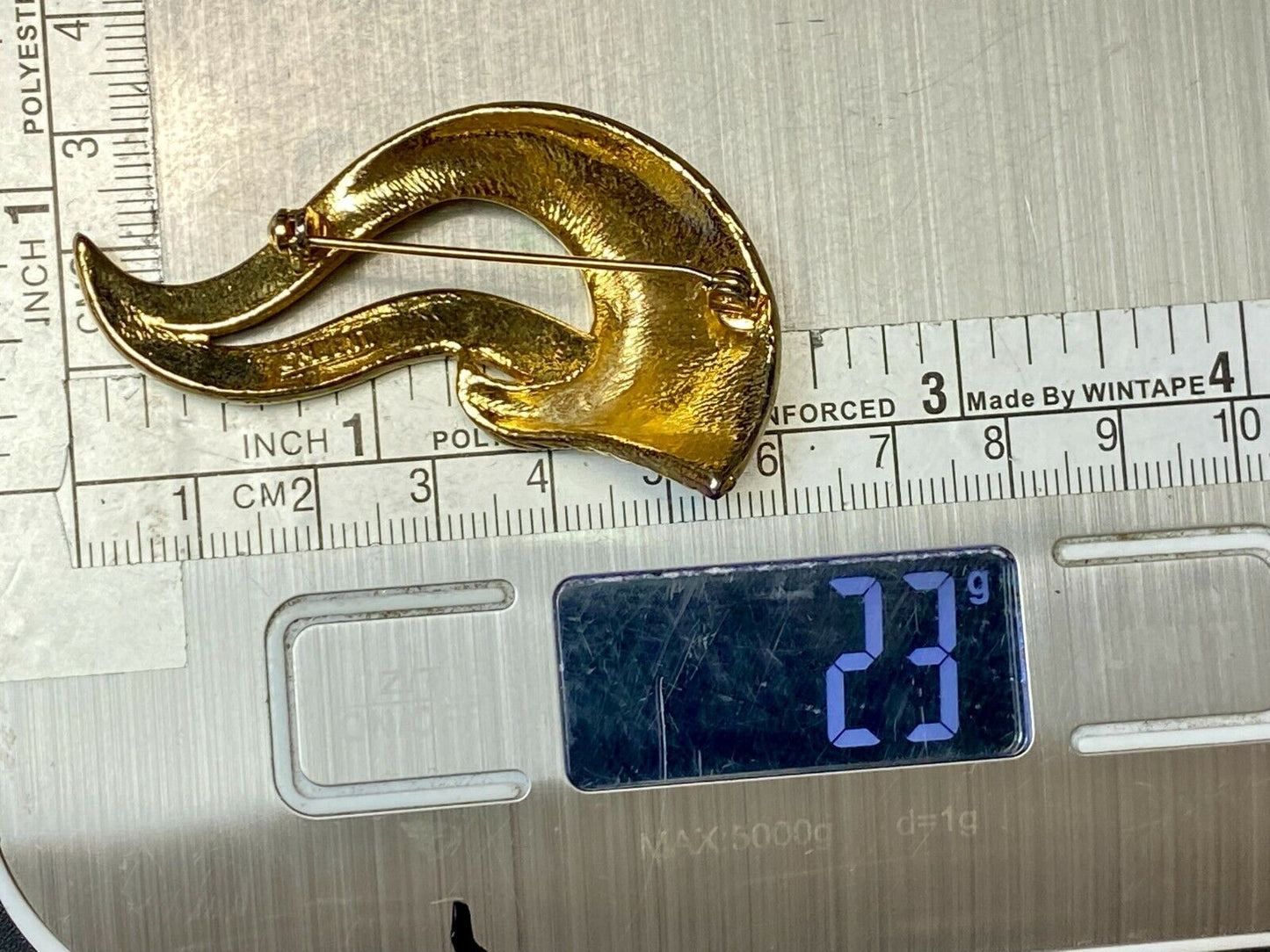 Vintage Brooch MJENT M Jent gold tone Abstract leaf swirl wave Large lapel pin