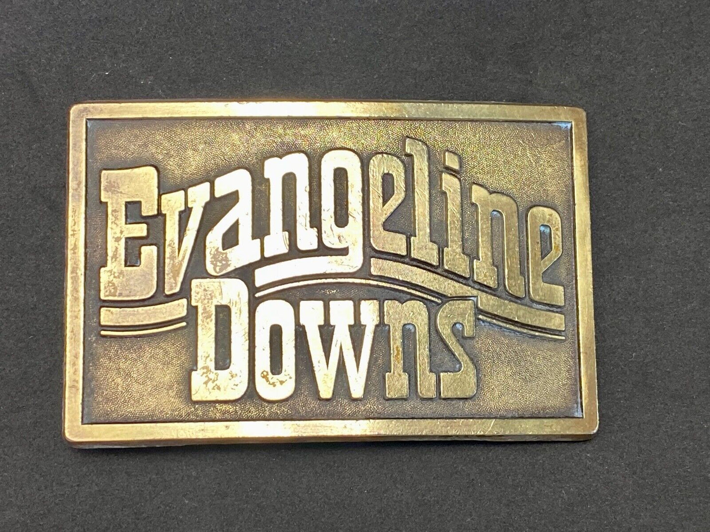 VINTAGE 1970s **EVANGELINE DOWNS** HORSE TRACK SPORTS BETTING BELT BUCKLE
