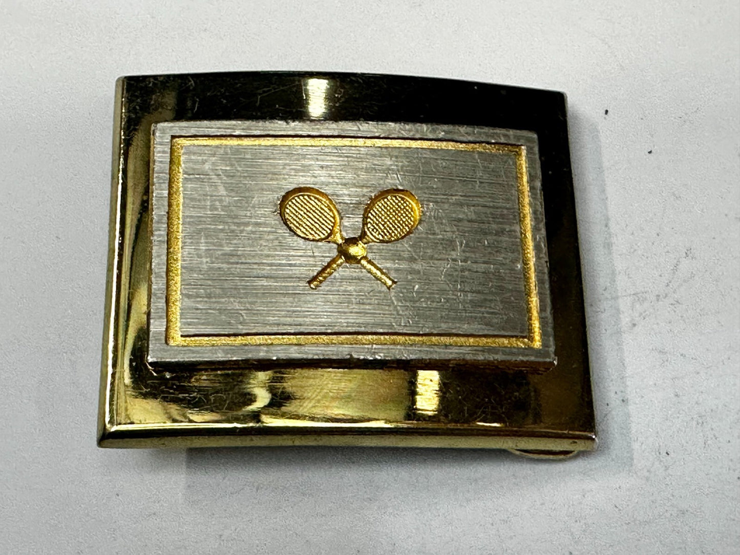 Tennis Racket Ball Sports Game Athlete Commemorative Gold Tone Small Belt Buckle