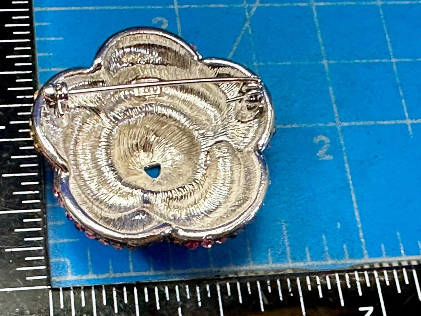 Beautiful Flower Blossom Red Rhinestone Covered Silver Tone Brooch Pin by Y&J