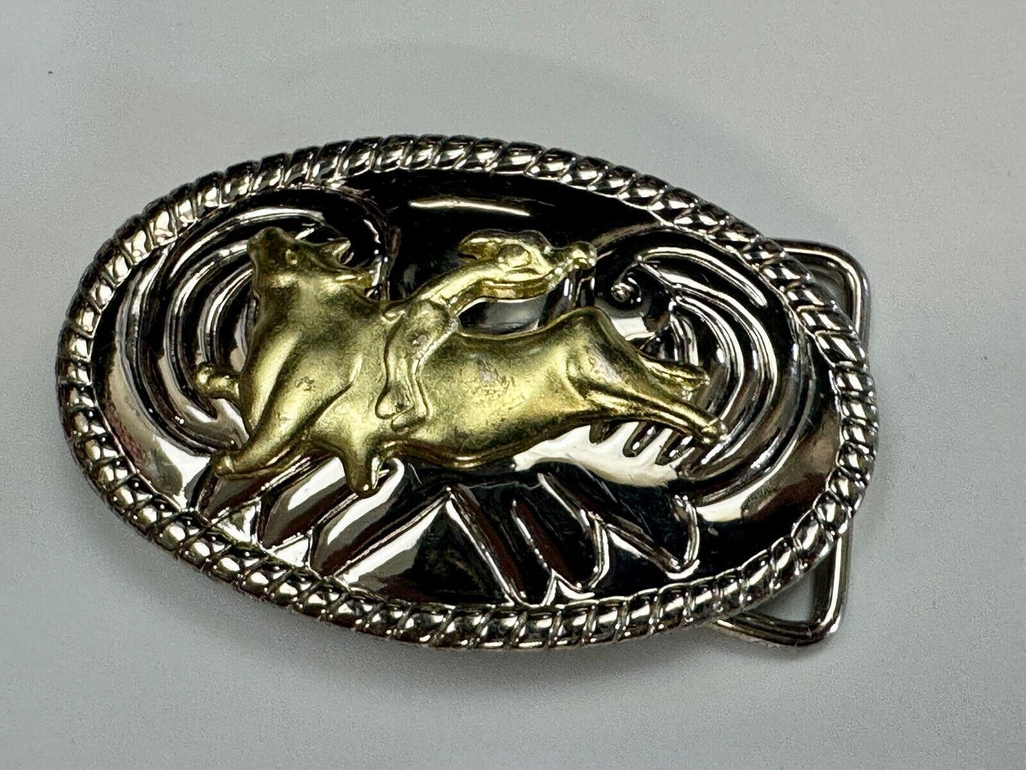 Vintage Cowboy Saddle Bronc western two tone oval belt buckle