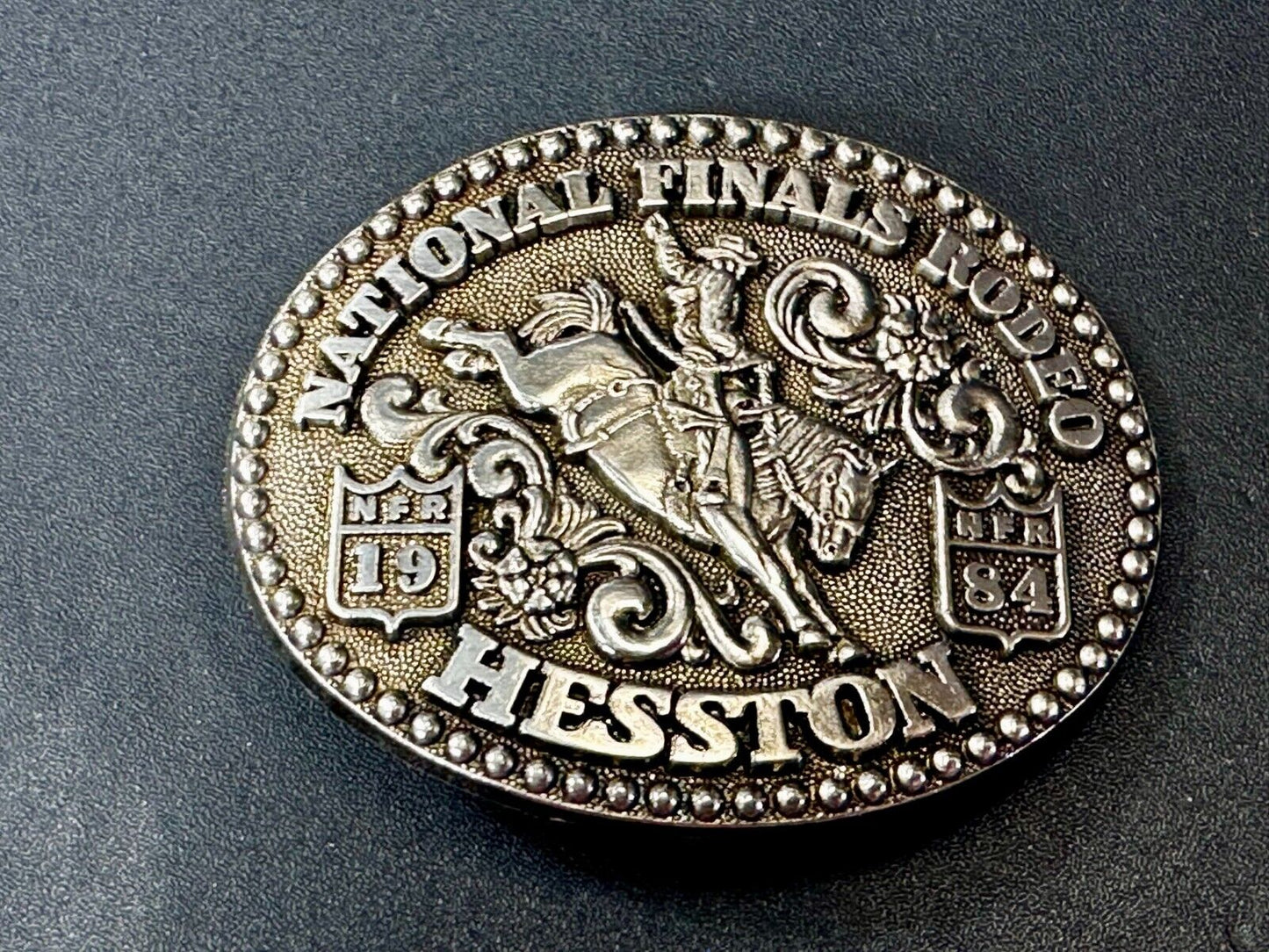 1984 National Finals Rodeo Hesston NFR Youth Size Small Collectors Belt Buckle