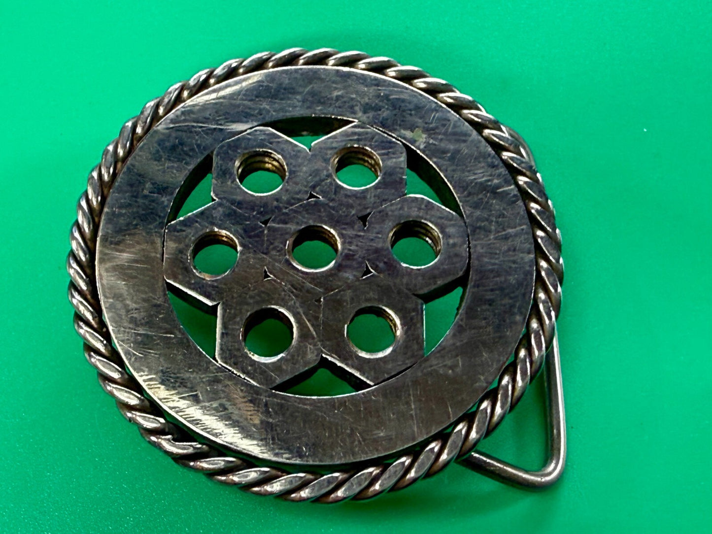 Artisan Welder's Art Handmade Abstract Open Work Round Silver Color Belt Buckle