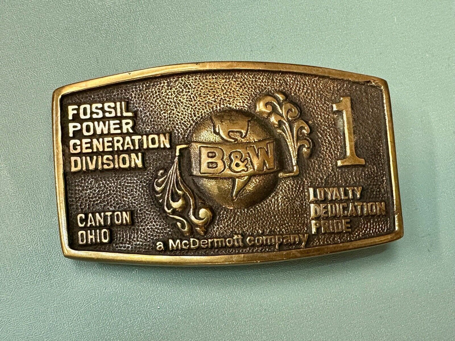 B&W FOSSIL POWER GENERATION DIVISION BRASS BELT BUCKLE by S. J. Broers Company