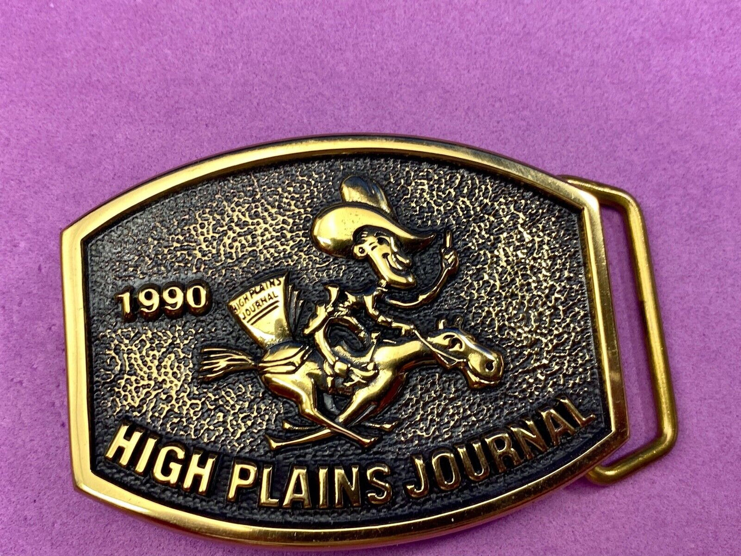 Vintage 1990 High Plains Journal Belt Buckle Cowboy Horse Newspaper by BTS