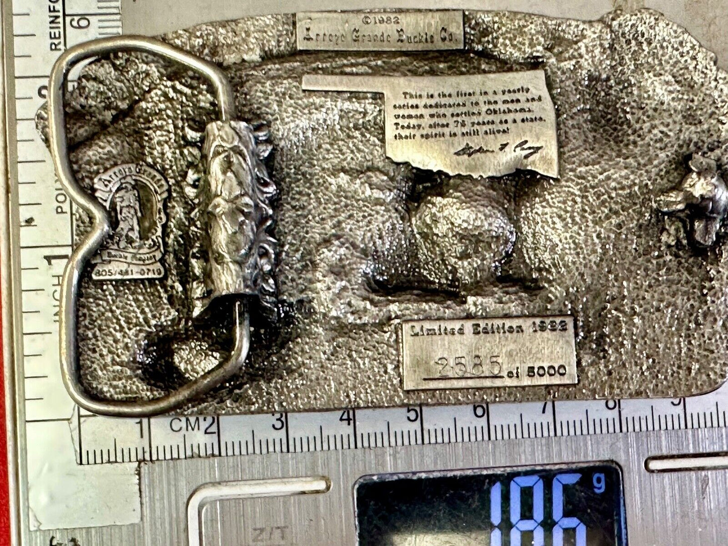 1982 Oklahoma State Commemorative Series limited belt buckle by Arroyo Grande